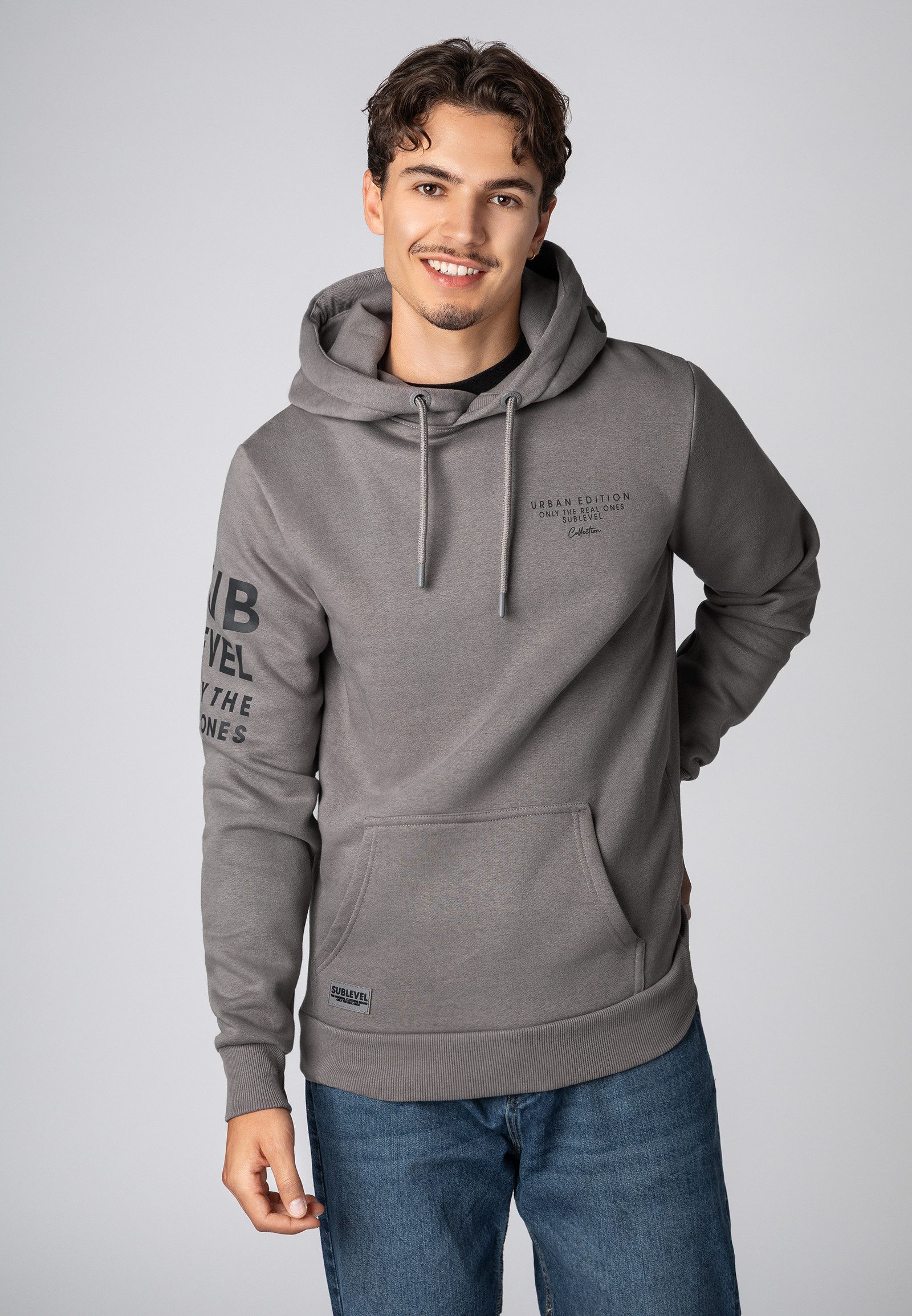 SUBLEVEL Hoodie Herren Kapuzenpullover mit Print Sweater, Kapuzensweatshirt mit Kängurutasche und Kapuze, Oversized