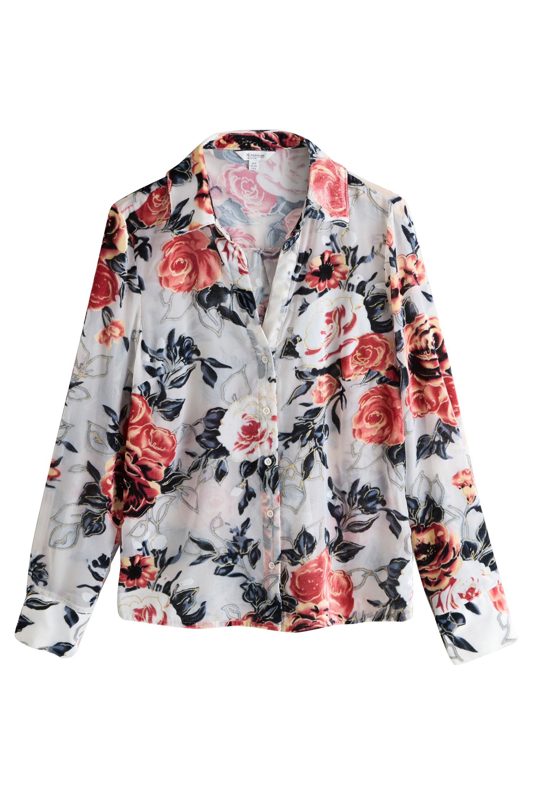 Next Hemdbluse Transparente N. Premium Bluse mit Samt-Beflockung (1-tlg)