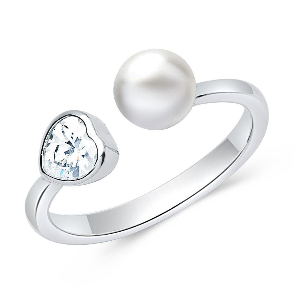 Unique Silberring 925er silber Ring offen mit Perle und Zirkonia SR0372 (Größe: 58mm)