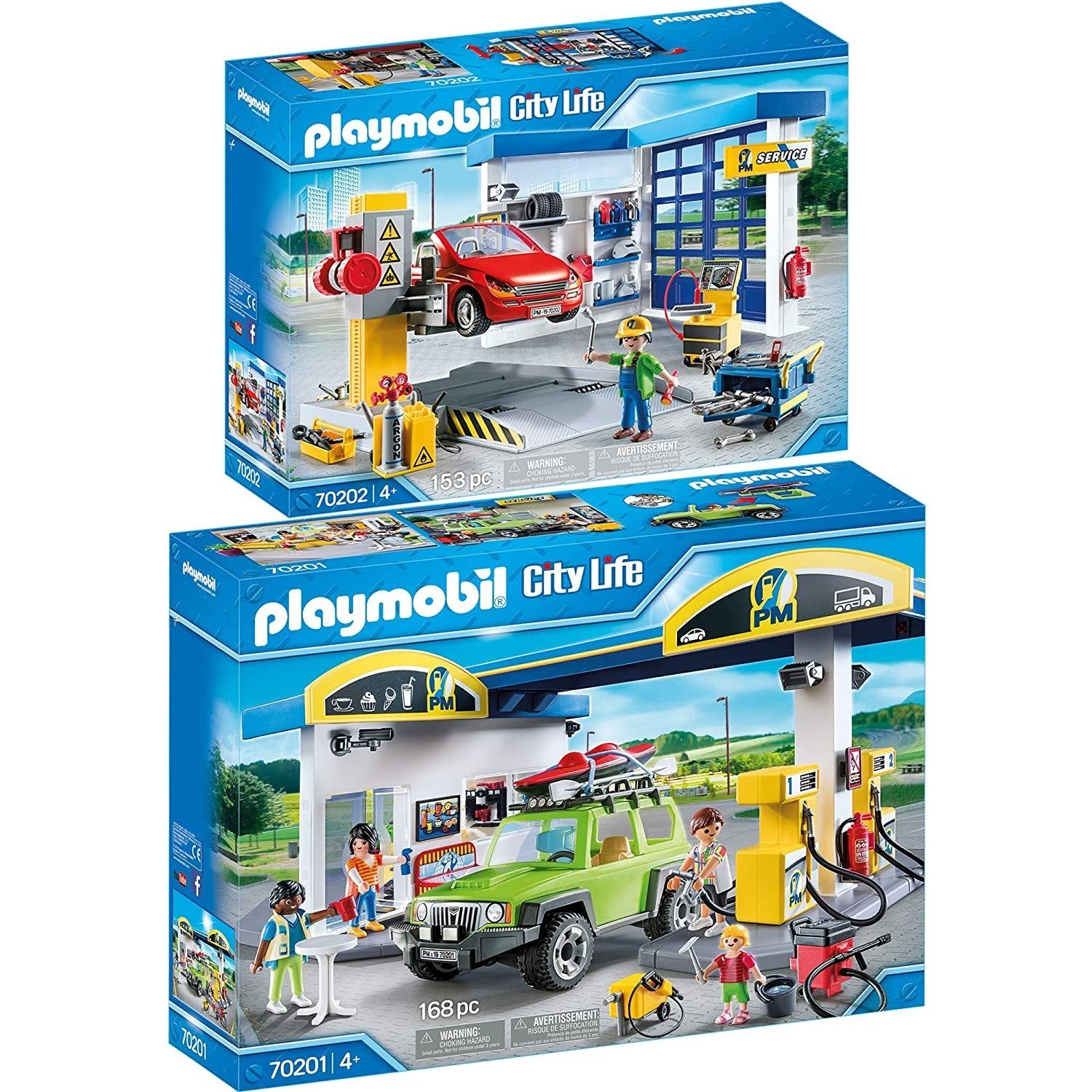 Playmobil® Spielbausteine »70201 70202 City Life 2er Set Große Tankstelle +  Autowerkstatt«