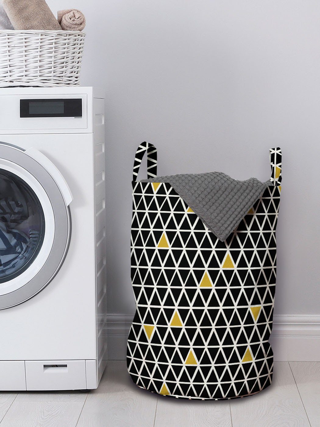 Waschsalons, Griffen Geometrisch Wäschesäckchen Wäschekorb Rhombus Kordelzugverschluss Simplistic mit Abakuhaus für