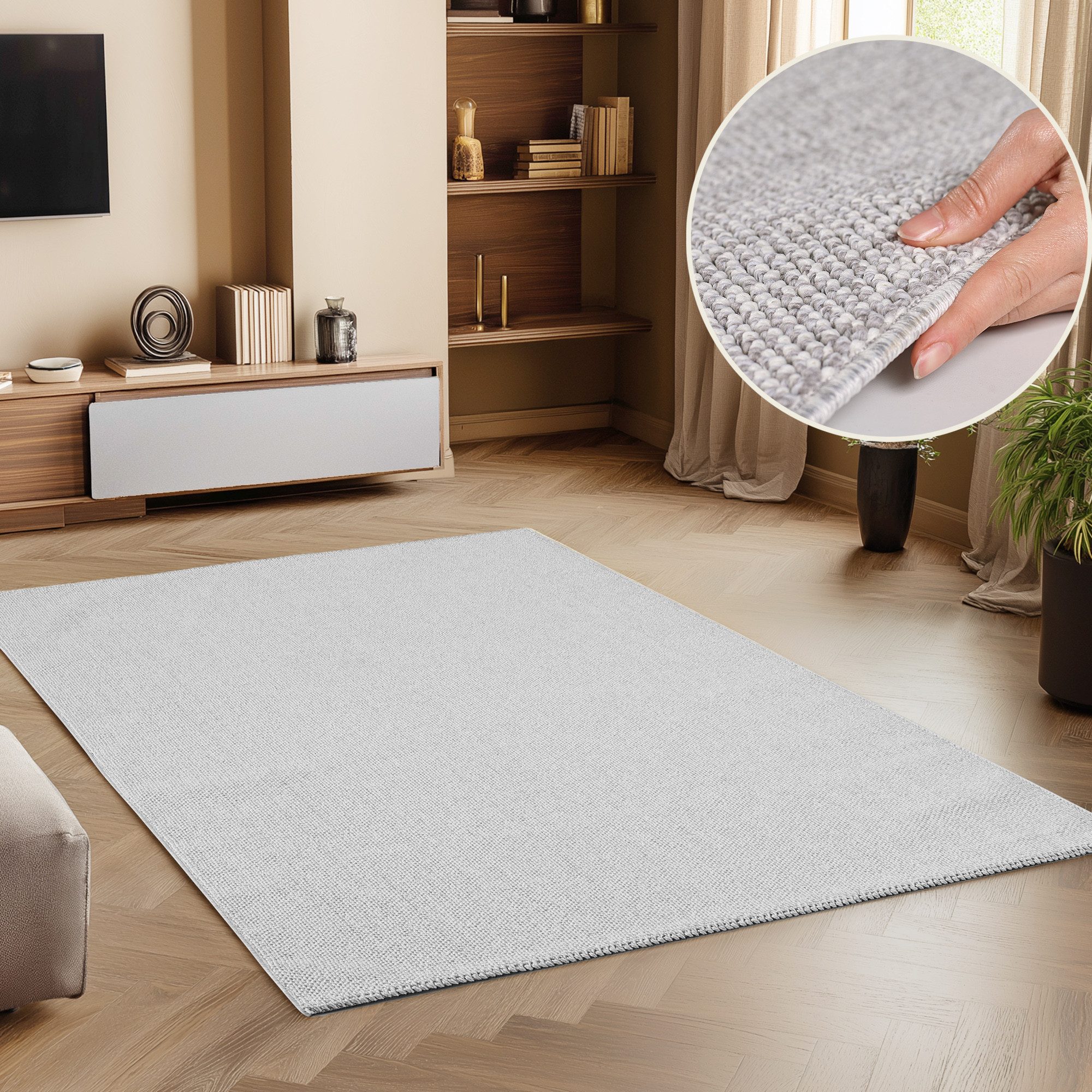 SIMPEX24 Teppich Unicolor, Rechteckig, Höhe: 7 mm, Schlingenteppich Schlafzimmer Einfarbig Meliert Design