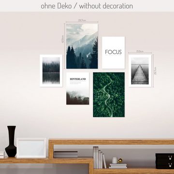 Kreative Feder Poster 6-teiliges Premium-Set „Focus“ - optional mit Rahmen, Natur, Landschaft, Wald, Fokus, See, Spruch (Set, 6 St), hochwertiger Kunstdruck; 2x DIN A3 & 4x DIN A4