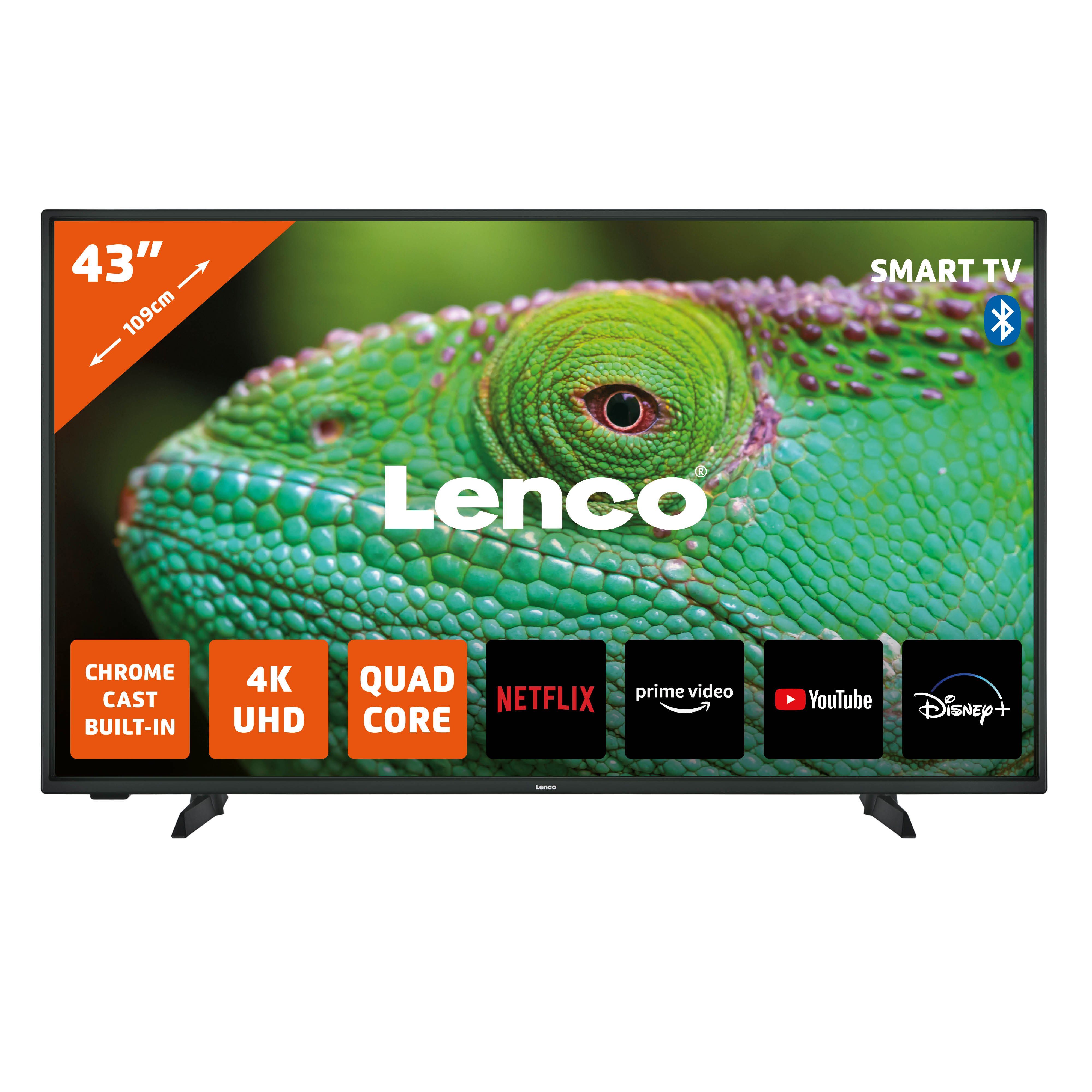 Lenco Lenco LED-4353BK LED-Fernseher (109 cm/43 Zoll, LED, Smart-TV, 4K HDR mit vorinstallierten Apps, Chromecast & direktes Local Dimming)