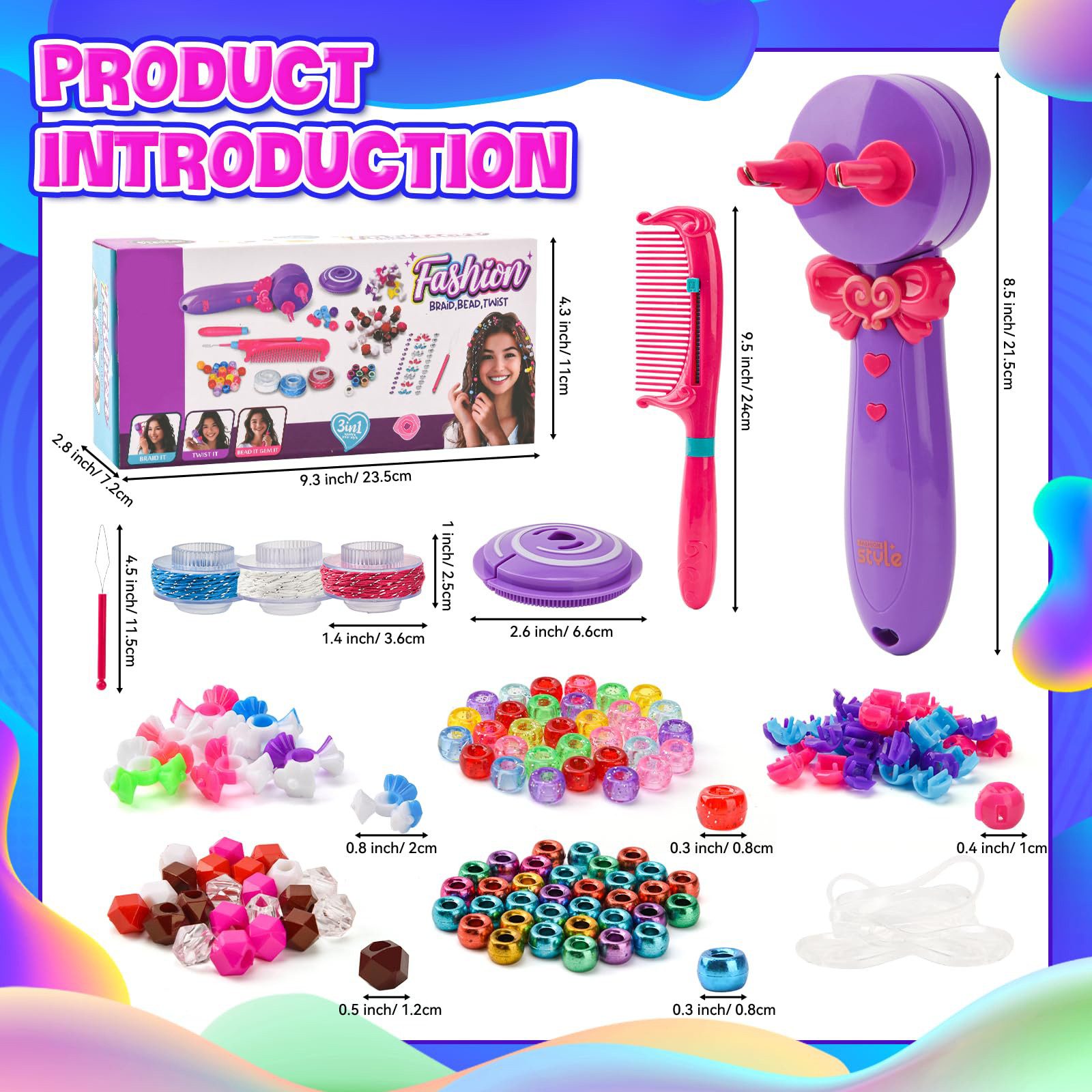 Minicloss Spielzeug-Frisierkoffer Frisuren-Spielzeug-Set, Kreatives Frisuren-Design-Set, 3-in-1 Automatischer Zopfmacher, Kreative Kinderhaarschmuck