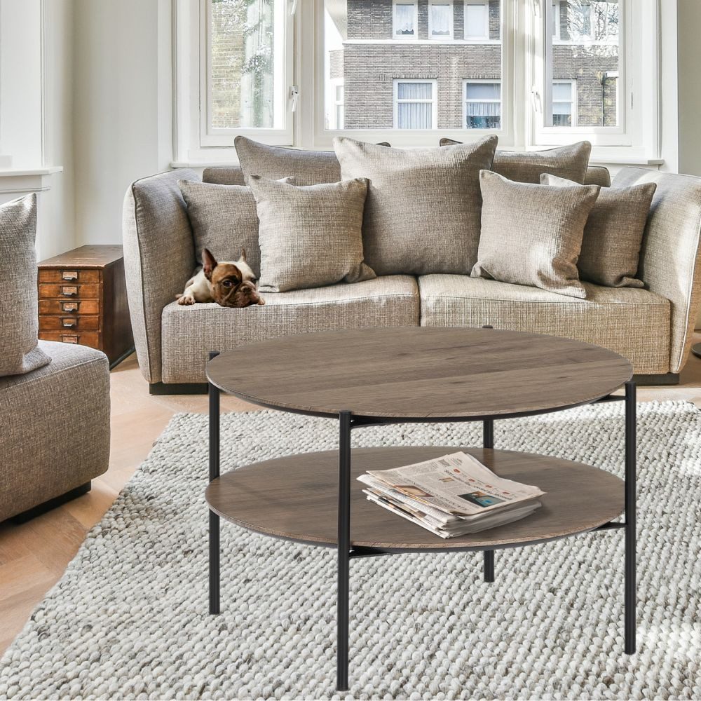 LebensWohnArt Couchtisch Moderner Couchtisch PINA 63x38cm taupe Ablage Pinien-Optik