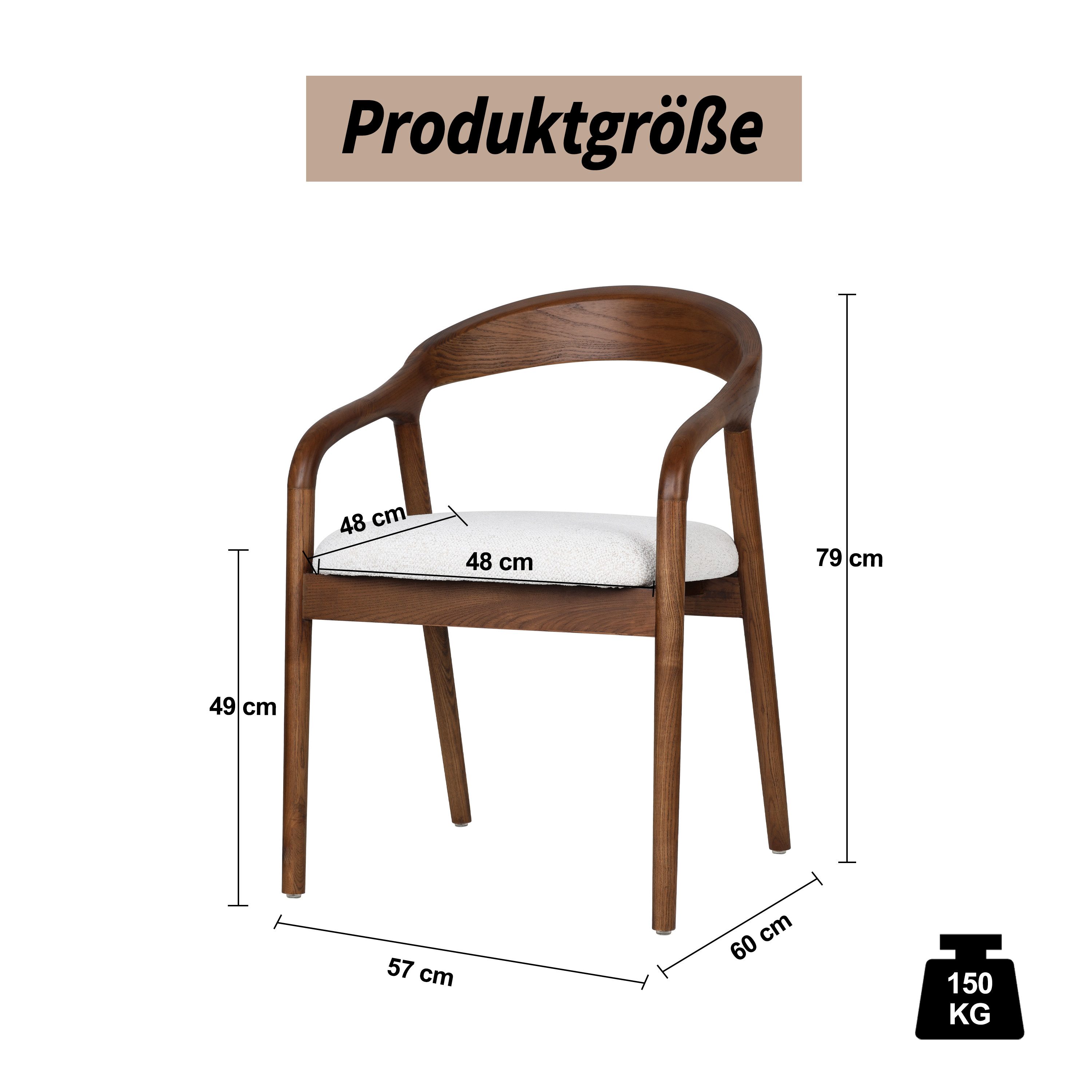 VECHOO Esszimmerstuhl Zeitloser, halboffener Eschenholzstuhl Roland mit Armlehnen (1 St), walnussfarbene Oberfläche