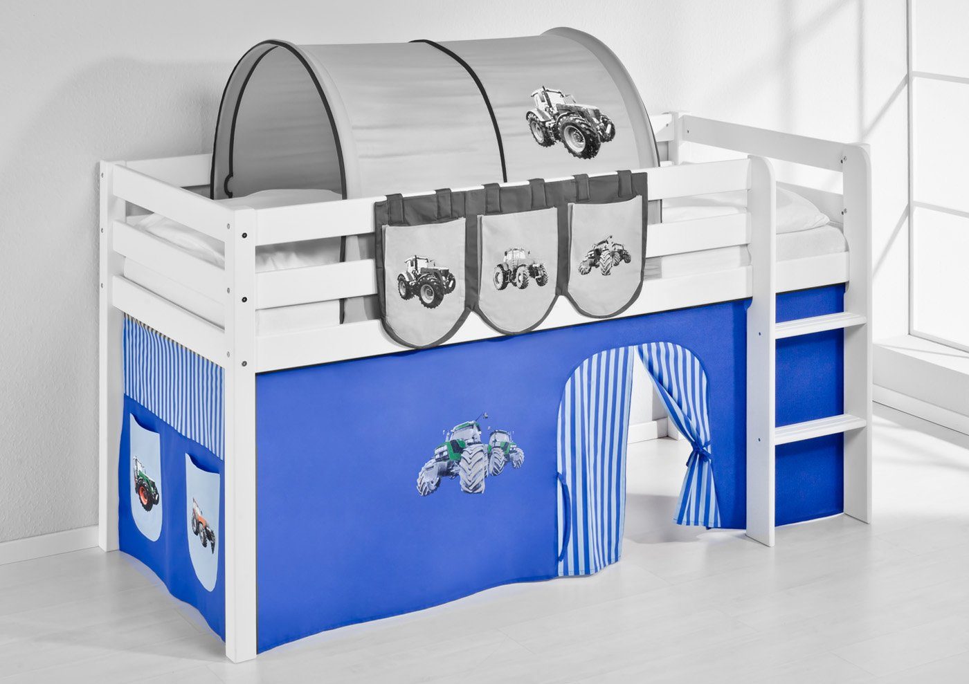Angezogen Bettvorhang TRECKER Bettvorhang für Hochbett blau & Landmaschinen, Lilokids Etagenbett
