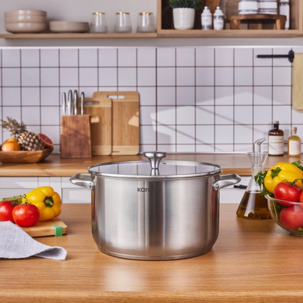 Karaca Kochtopf Karaca Elite Edelstahl-Induktions-Kochtopf mit Deckel, 28 cm, Silber