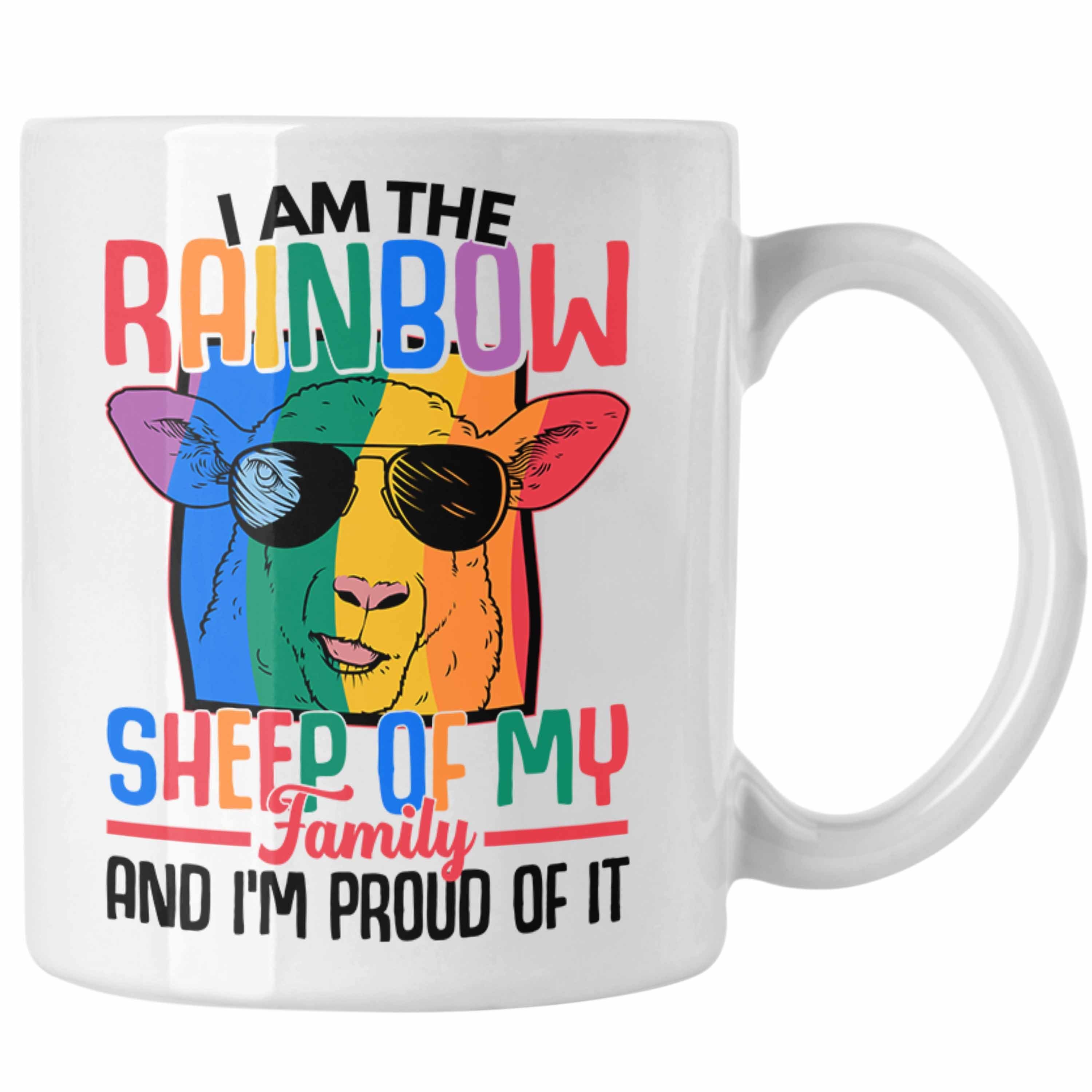 Trendation Tasse Trendation - LGBT Tasse Geschenk für Schwule Lesben Transgender Regenbogen Lustige Grafik Regenbogen Schaaf In Der Familie Weiss