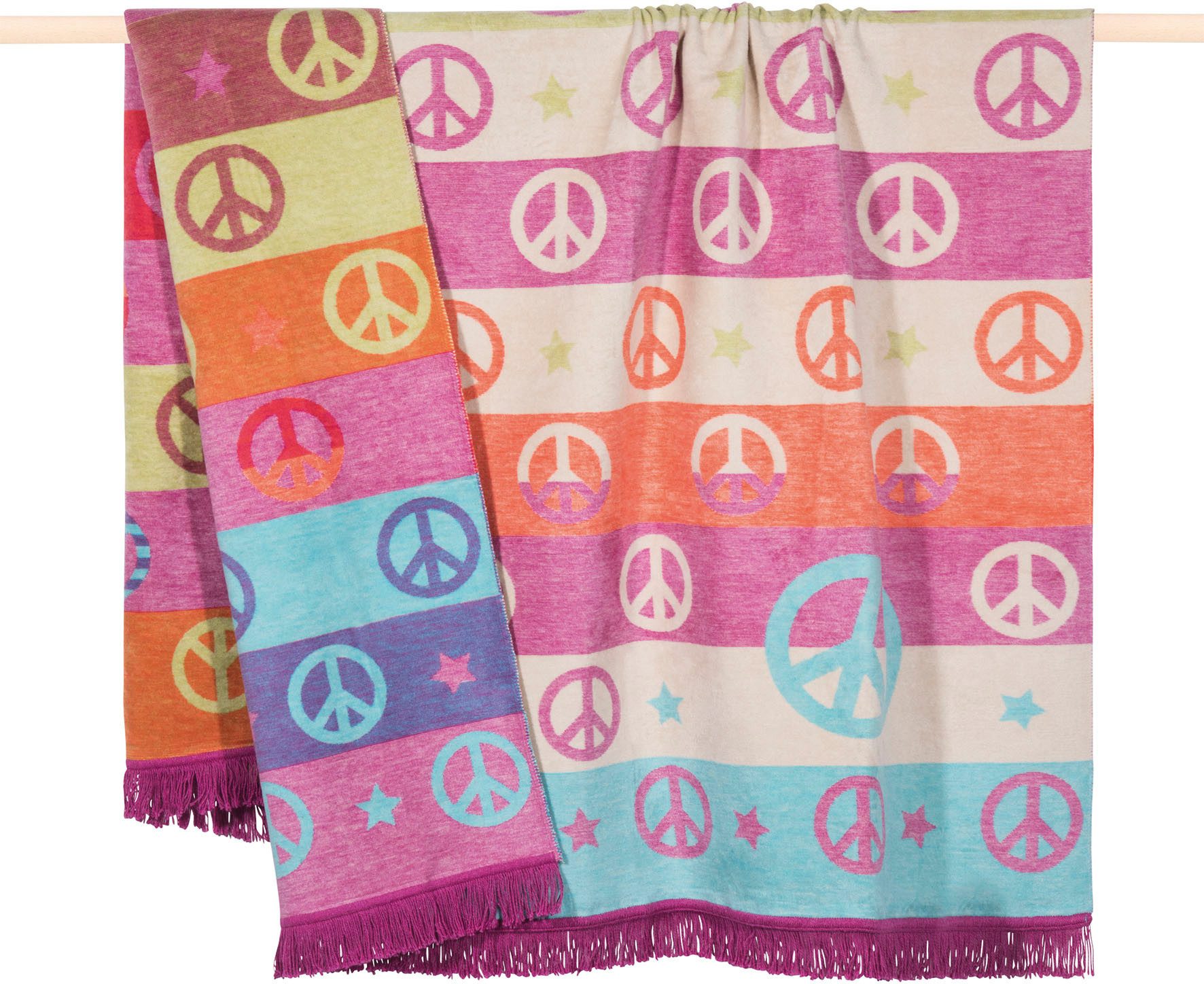 Wohndecke PEACE, PAD, Made in Europe, Wendefunktion, gestreift, mit Fransen, 150x200 cm