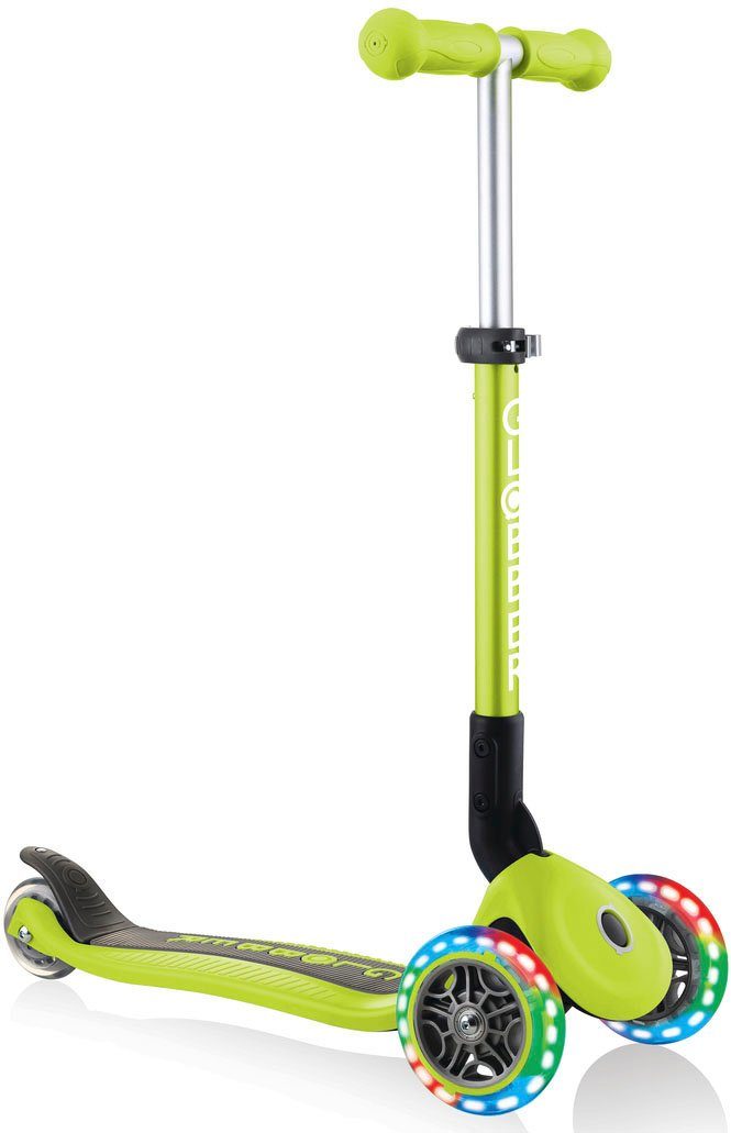authentic sports & toys Globber Dreiradscooter JUNIOR FOLDABLE LIGHTS, mit Leuchtrollen limettengrün