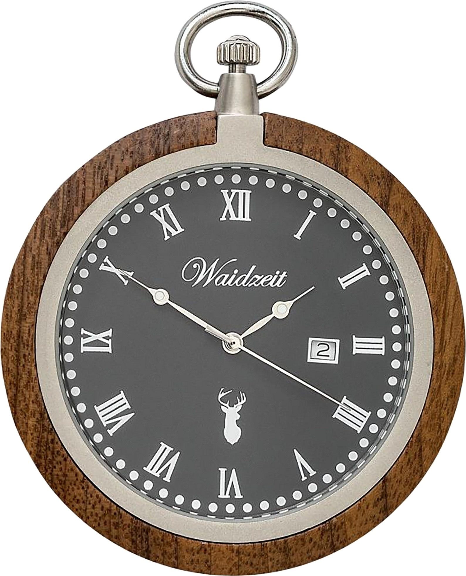 Waidzeit Austria Taschenuhr Waidzeit Herren Taschenuhr Edelstahl, (Analoguhr), Herren Taschenuhr rund, extra groß (ca. 50mm), Edelstahl, Holz, Casual