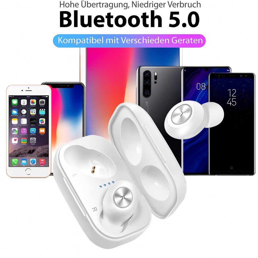 Diyarts Bluetooth-Kopfhörer (ACC-Audio, Leicht und kompakt x inkl. Ladebox x 3 Paar Silikon-Ohrkappen)