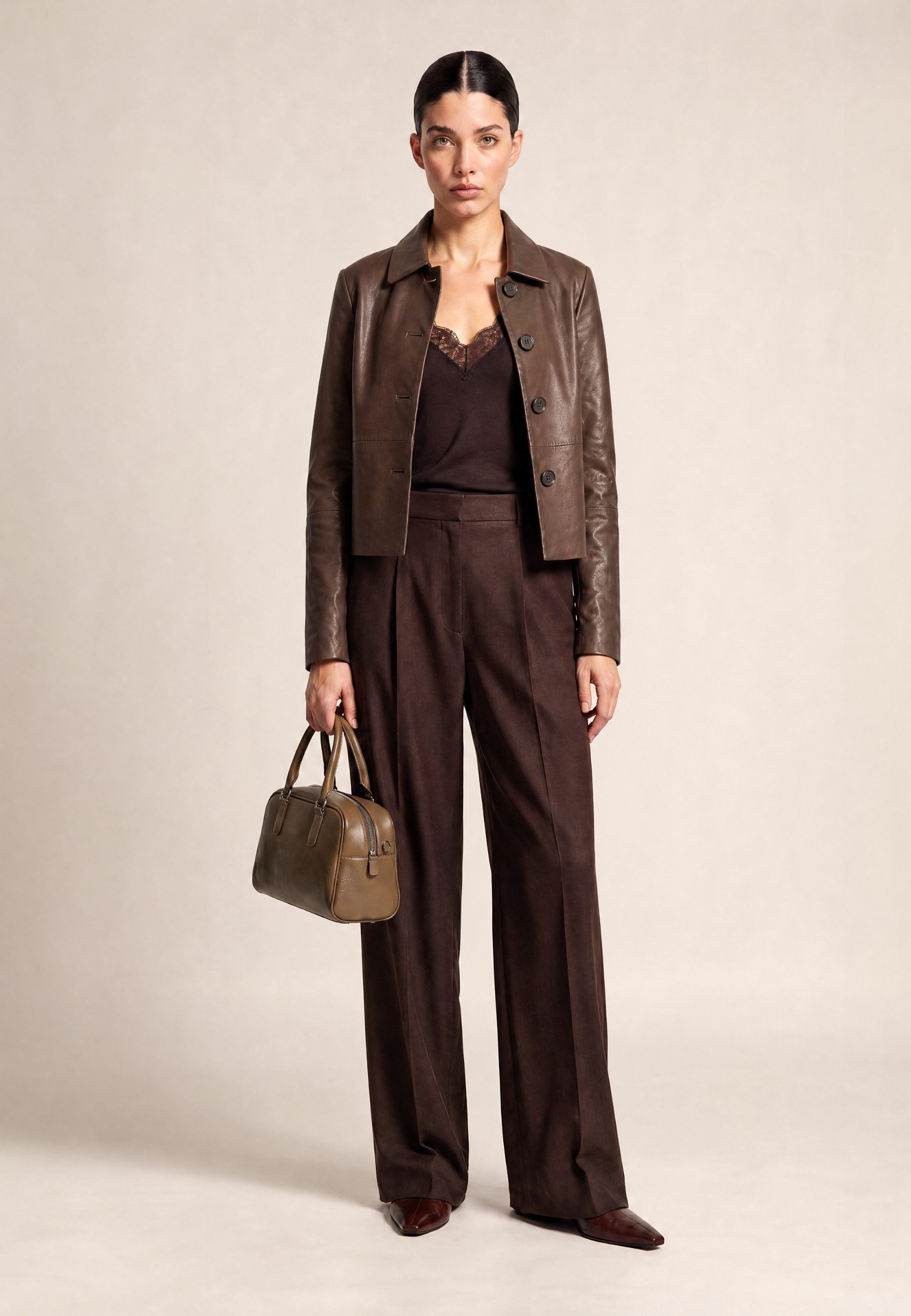 RICANO Lederjacke Cecila Lederjacke im Bolero-Stil mit Polokragen