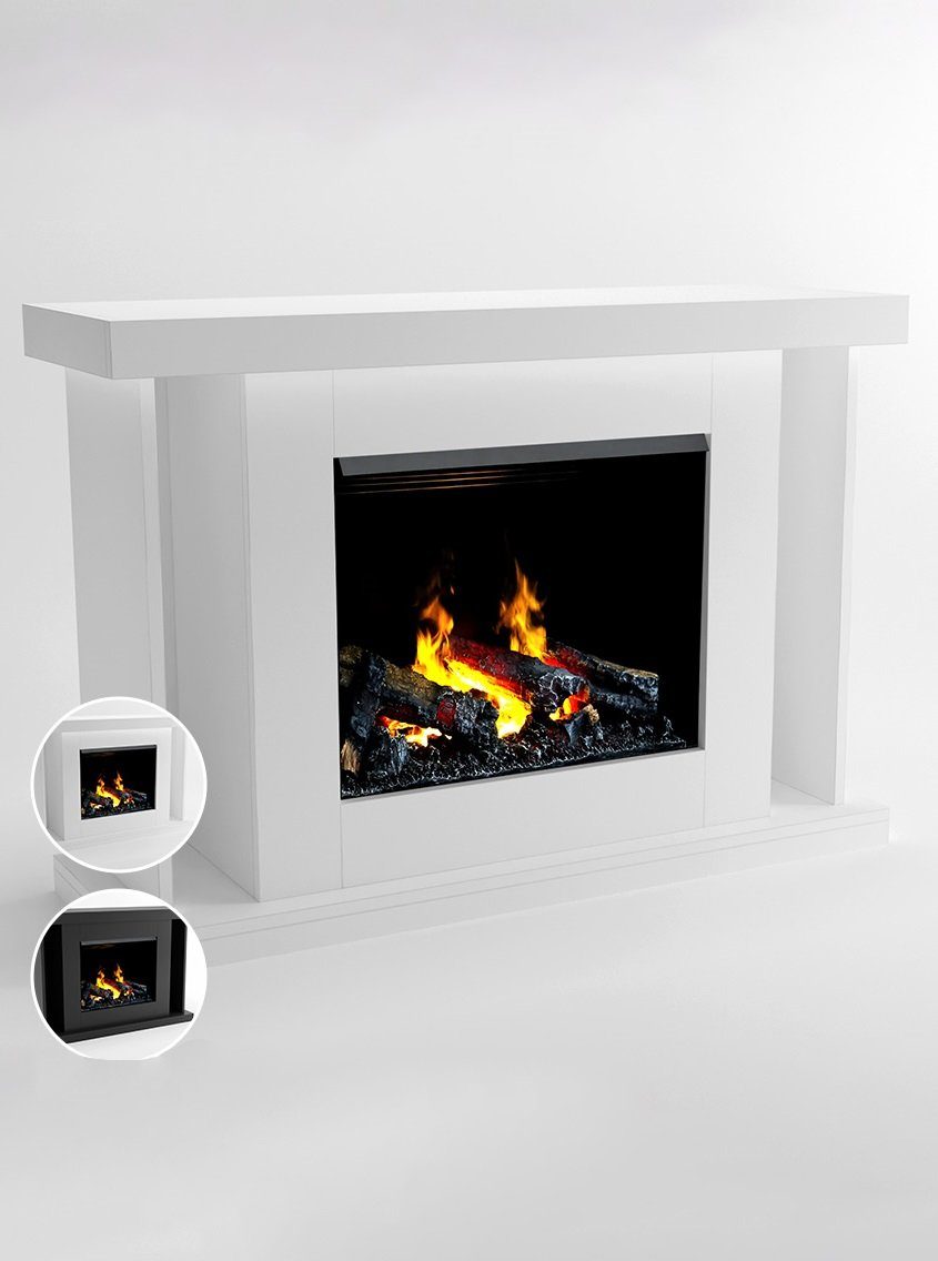 GLOW FIRE Elektrokamin weiß / schwarz Ares Wasserdampf Kamin mit Heizung, elektrischer Kamin
