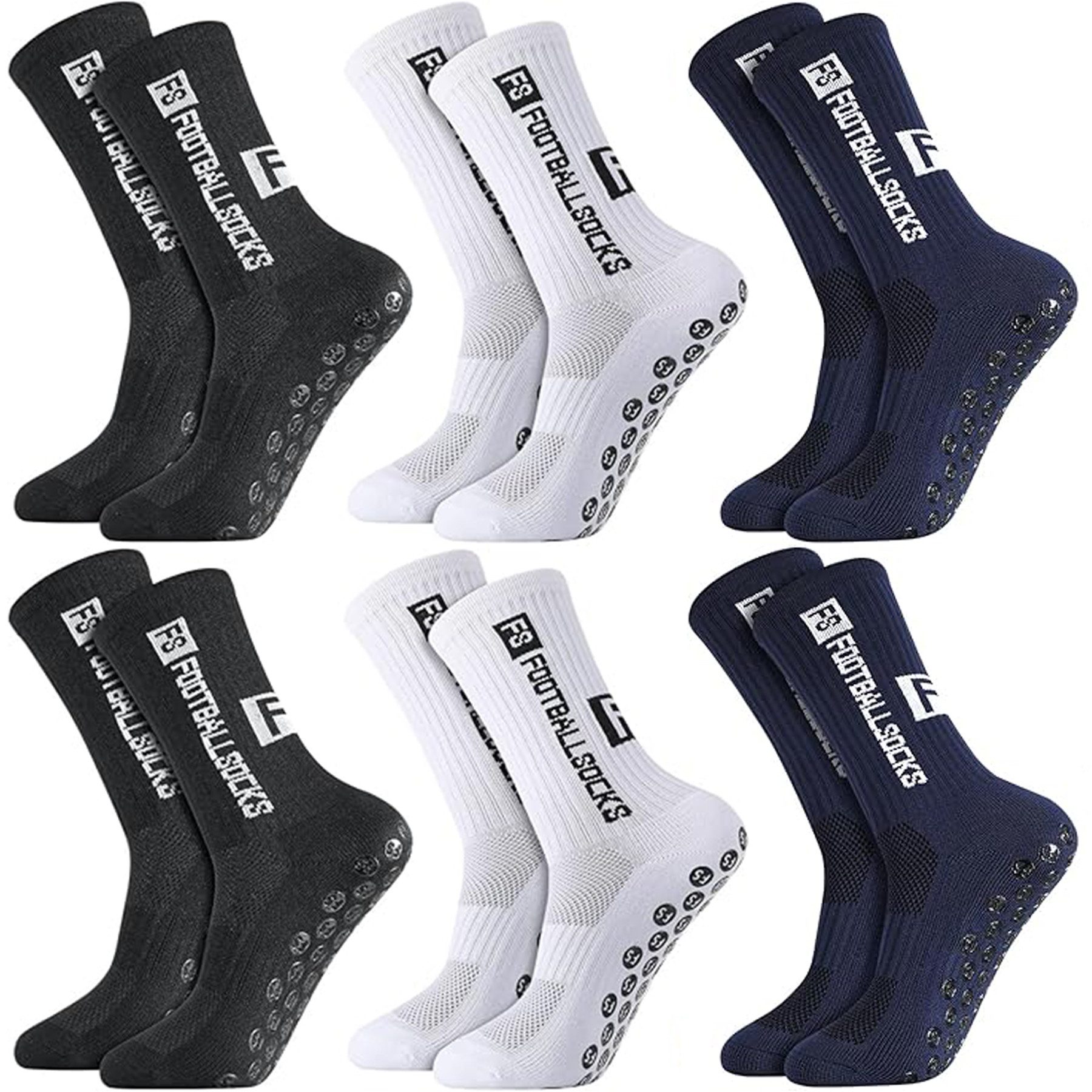 Keyura Sportsocken 6 Paare Fußball Socken, 39-46 Fußballsocken Anti Rutsch Grip Fußball (Socken Sportsocken für Herren Damen Fussball Basketball Laufen, 6-Paar, Sportsocken Fußball Anti Rutsch Grip Fußball Socken) für Wanderungen,Radtouren,Ballspiele,Lauf