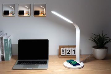 Linsar LED Schreibtischlampe LED Dimmbar, 3 Farbmodi und 5 Helligkeitsstufen, Qi-Laden