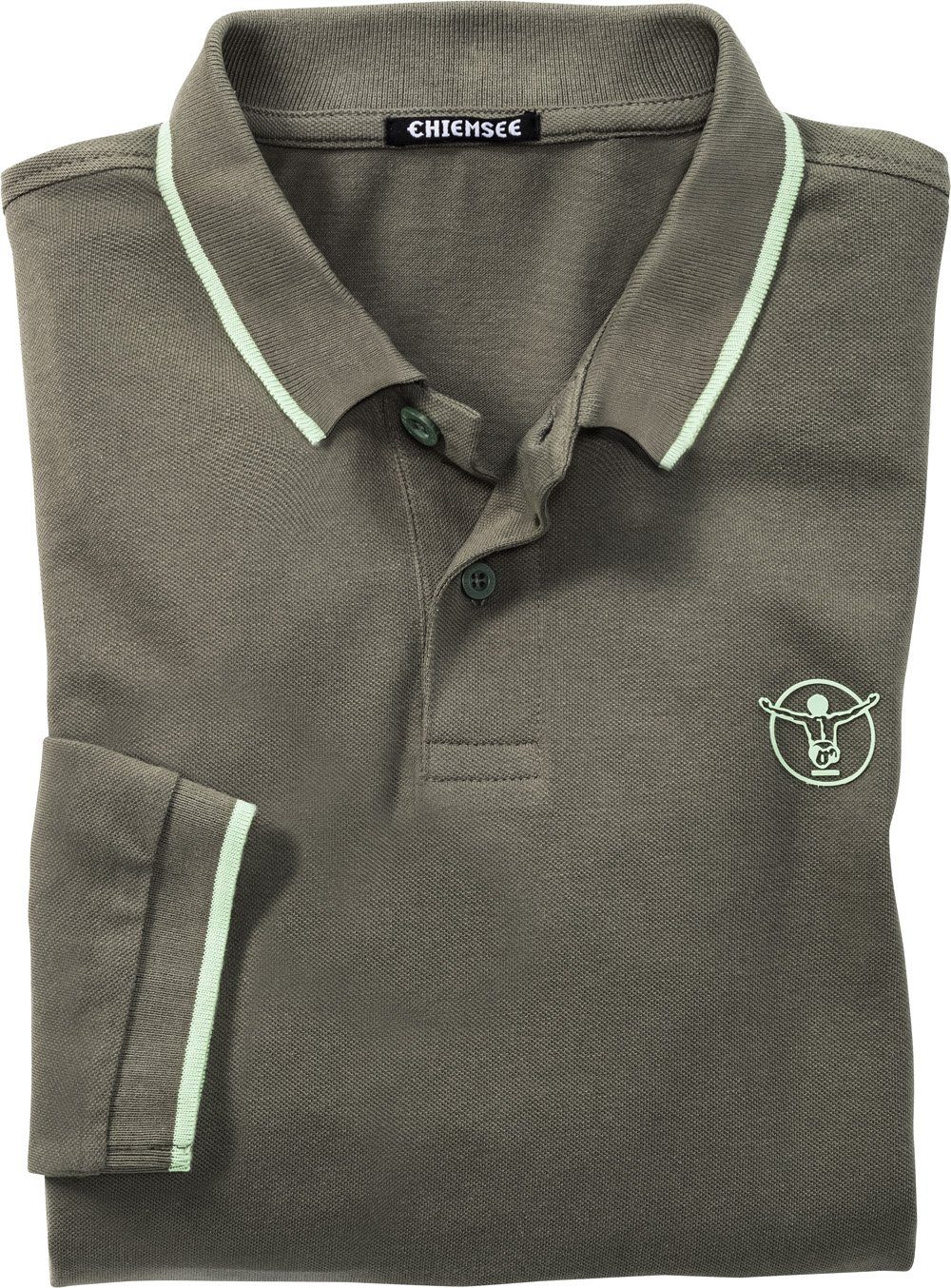 Baumwoll-Piqué aus Langarm-Poloshirt formstabilem olivgrün Chiemsee