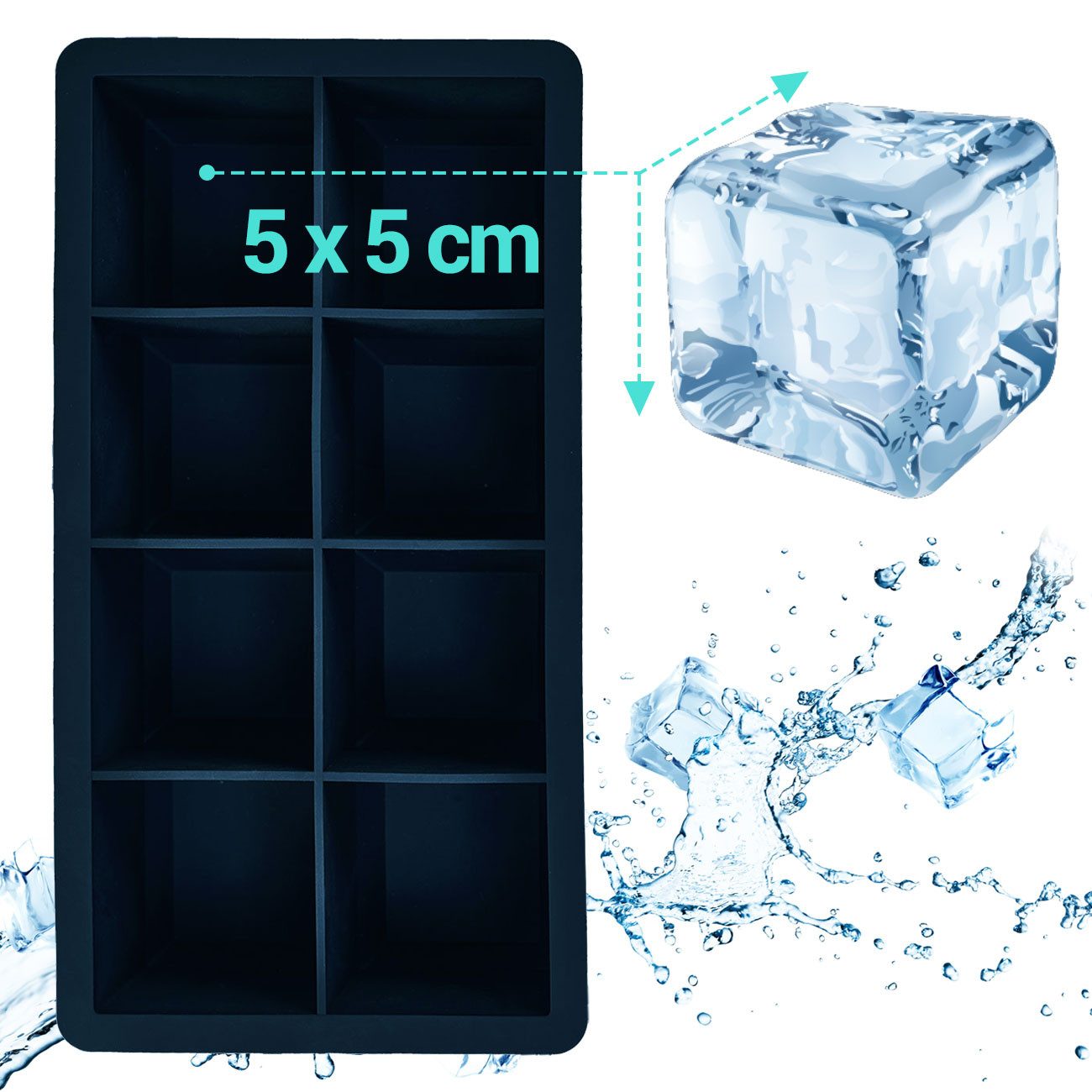 Casativo Eiswürfelform XXL Silikon Eiswürfelform - 8 große Fächer 5x5cm - BPA-frei, (2-tlg), XXL Silikon Eiswürfelform, 8 Eiswürfel, BPA-frei – Bild 5 von 5