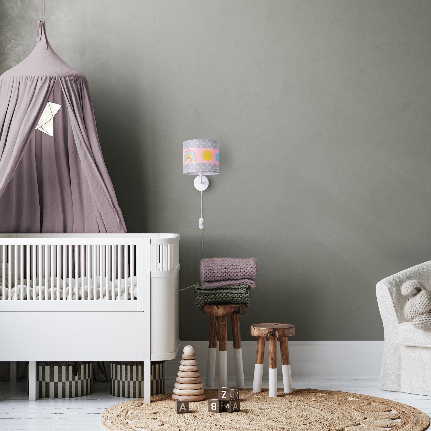 Paco Home Wandleuchte Cosmo 962, Lampe Sonne Wolken âˆ…18cm Stecker E14 Regenbogen ohne Kinderzimmer Leuchtmittel