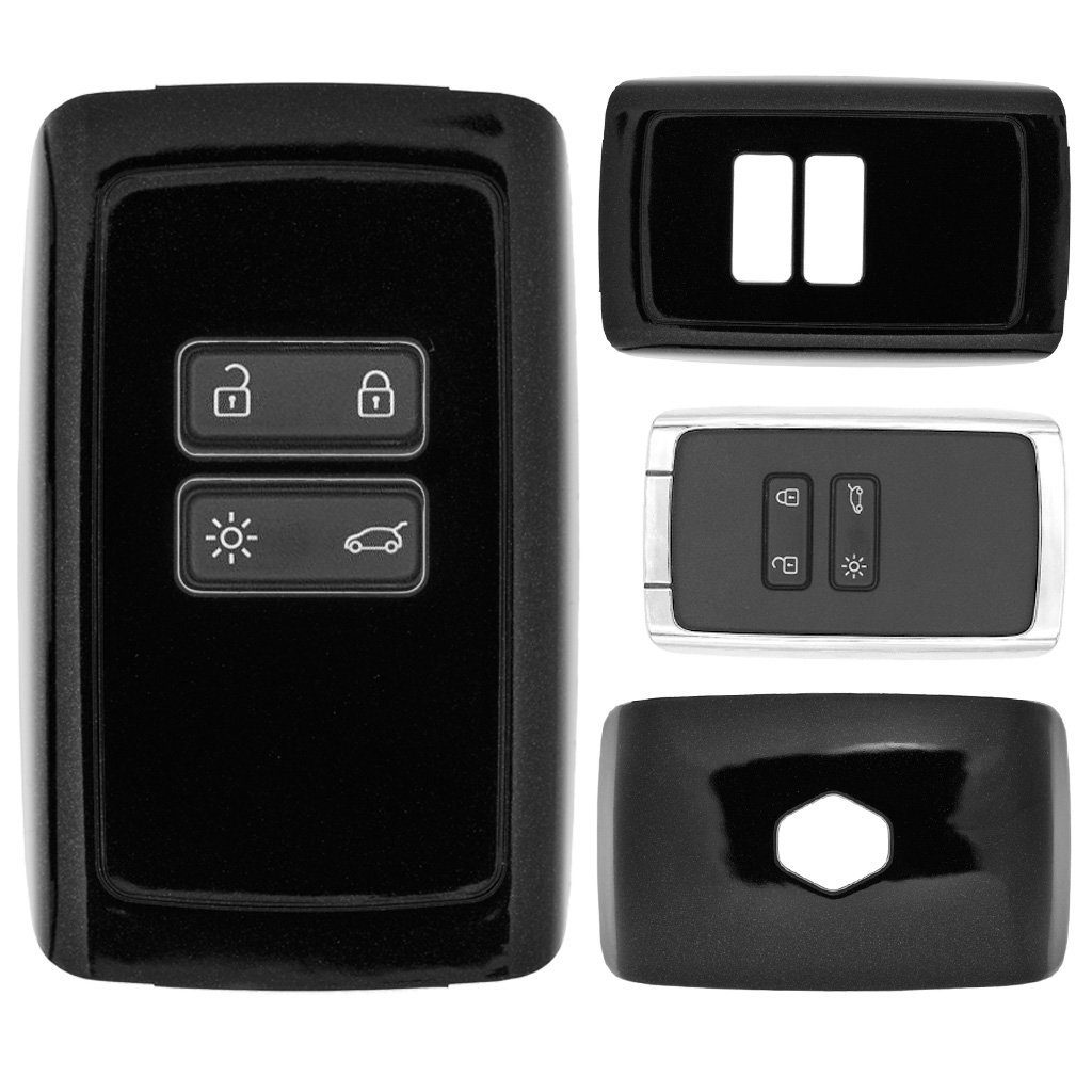 mt-key Schlüsseltasche Autoschlüssel Hardcover Schutzhülle Metallic Schwarz,  für Renault Megane Kadjar Clio Captur KEYLESS SMARTKEY CARD