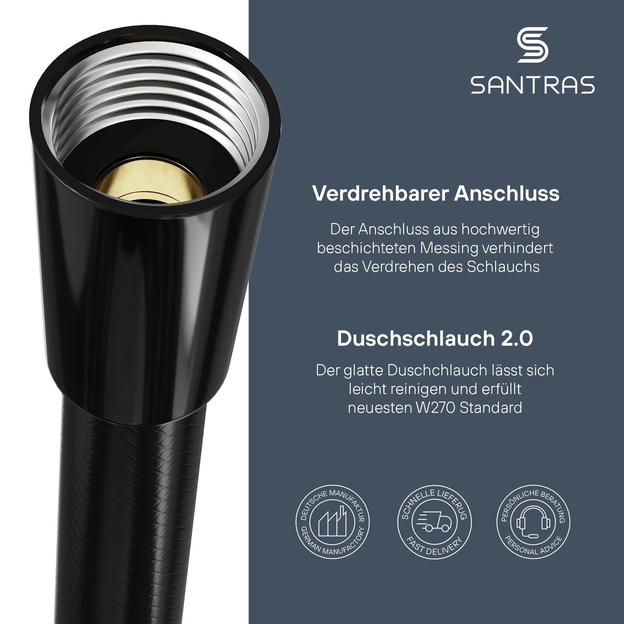 Santras Brauseschlauch Duschschlauch aus Kunststoff 1/2" in Schwarz (1,25, 1,50, 2,00 m)
