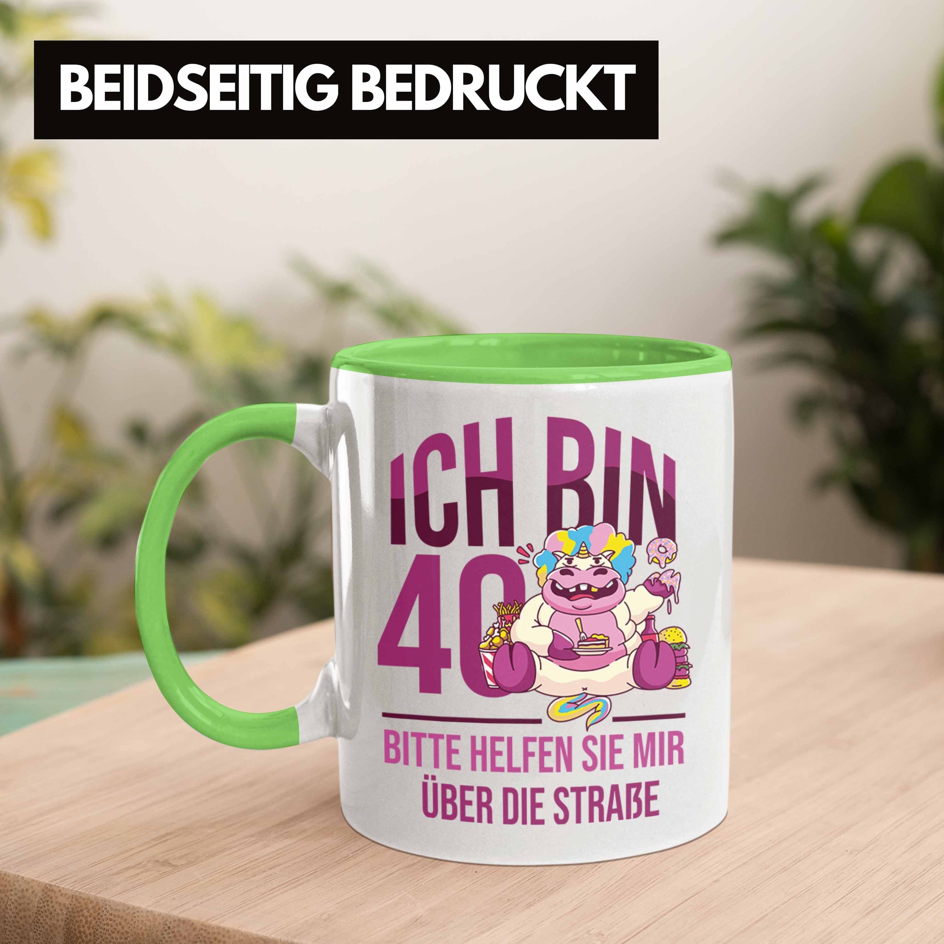 Trendation Tasse Lustige Tasse Geburtstag für Geschenkidee Frauen - Einhorn 40. zum Grün 40e