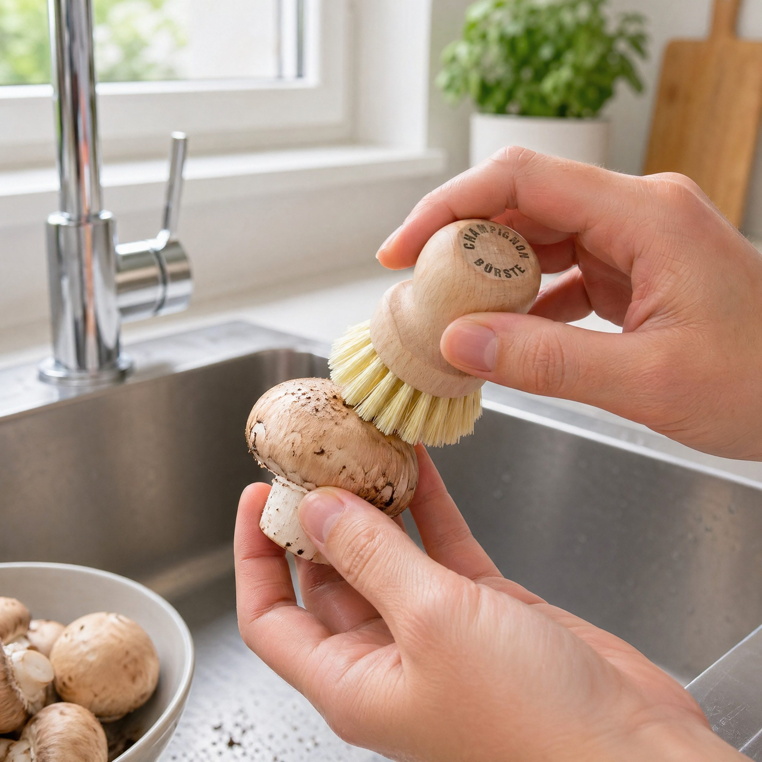 Lantelme Reinigungsbürsten-Set Obst Gemüse Champignonbürsten Gemüsebürste Obstbürste, Gemüse, Pilze, Obst, Karotten, Kartoffel, (2-tlg), Bürste aus Holz und Nat – Bild 5 von 5