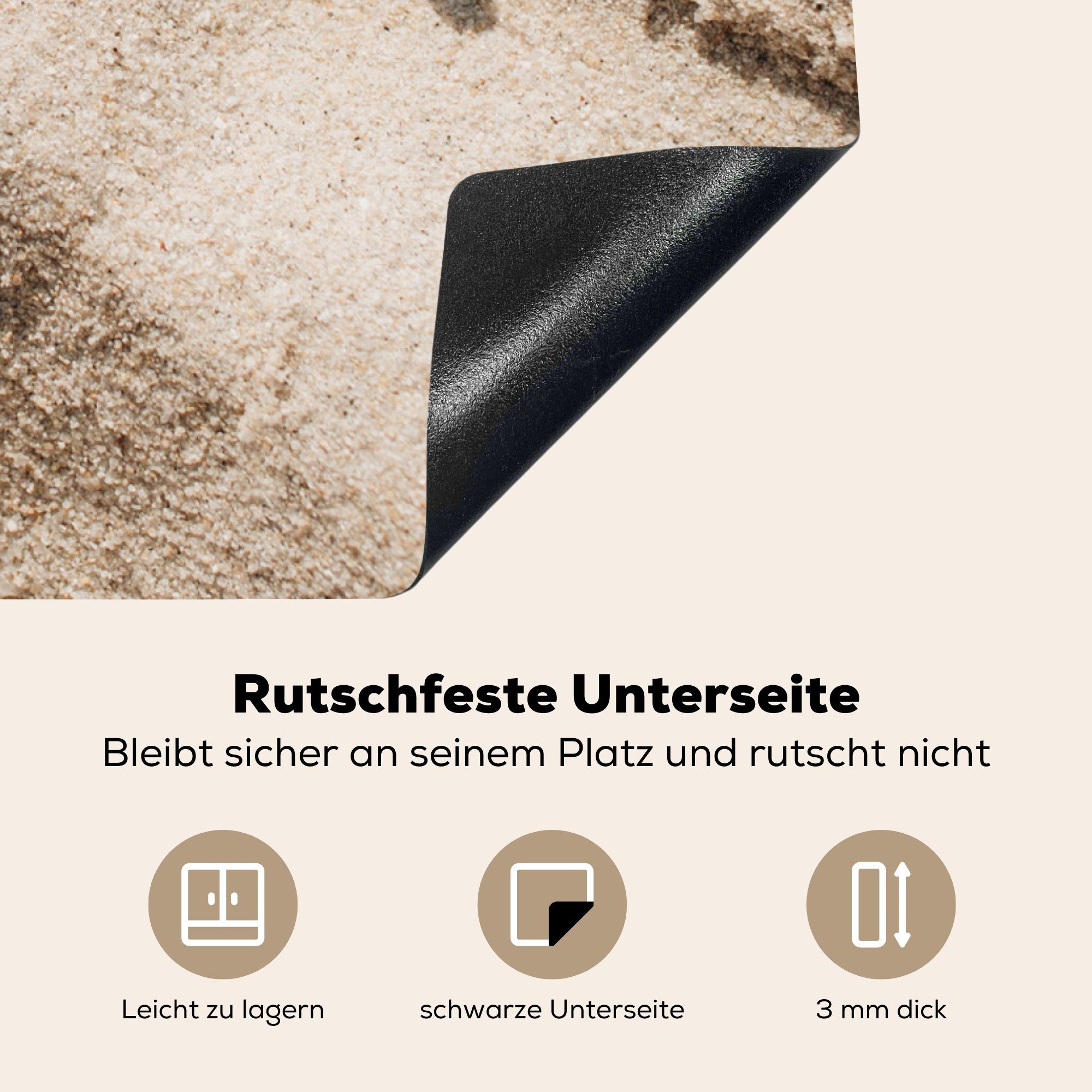 MuchoWow Herdblende-/Abdeckplatte Sand - Sonnenbrille küche 78x78 Arbeitsplatte - Sommer, (1 Vinyl, cm, tlg), Ceranfeldabdeckung, für