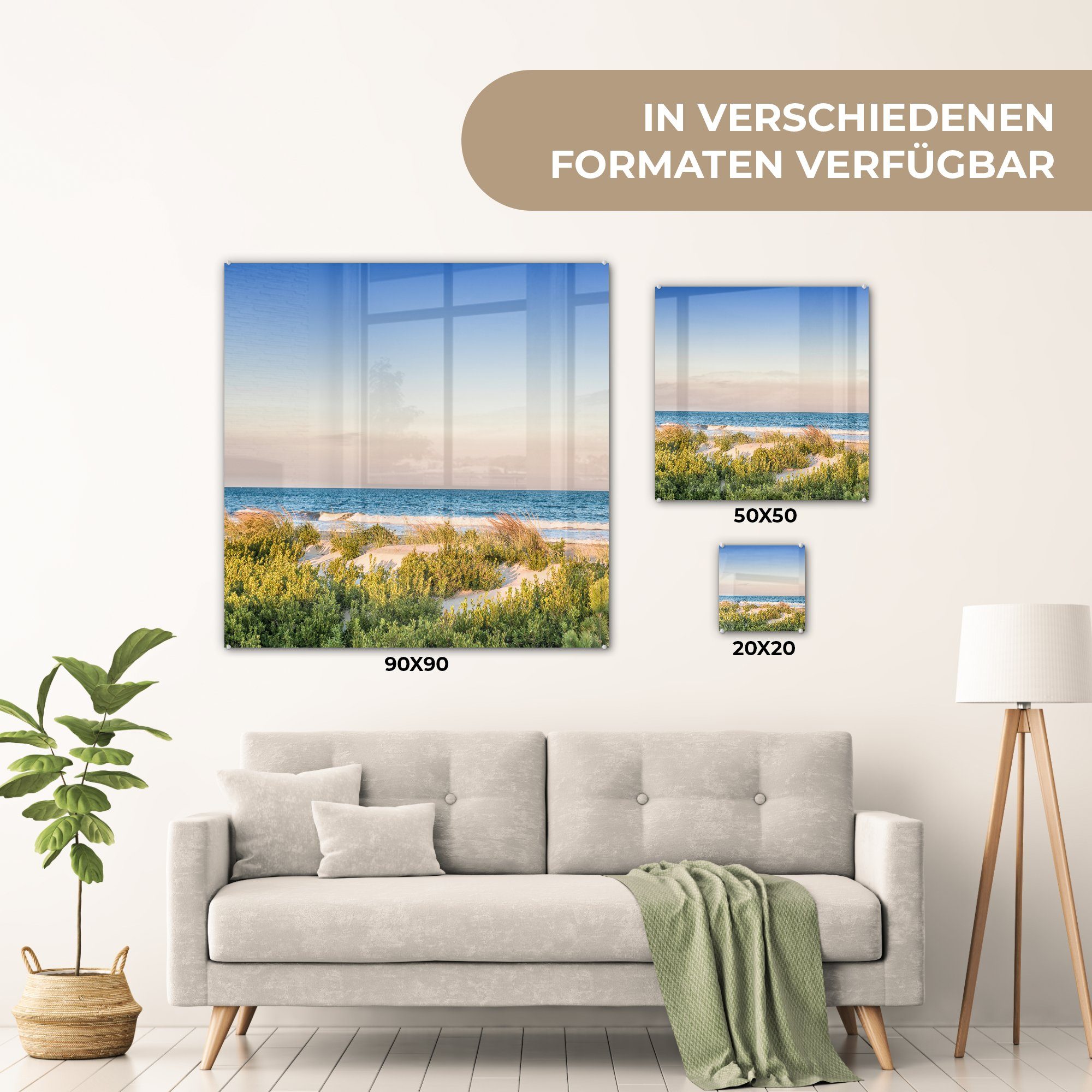 Strand Bilder (1 - - St), Wandbild Glas Licht, Glasbilder auf - - Acrylglasbild - auf Pflanzen Wanddekoration MuchoWow Foto Glas