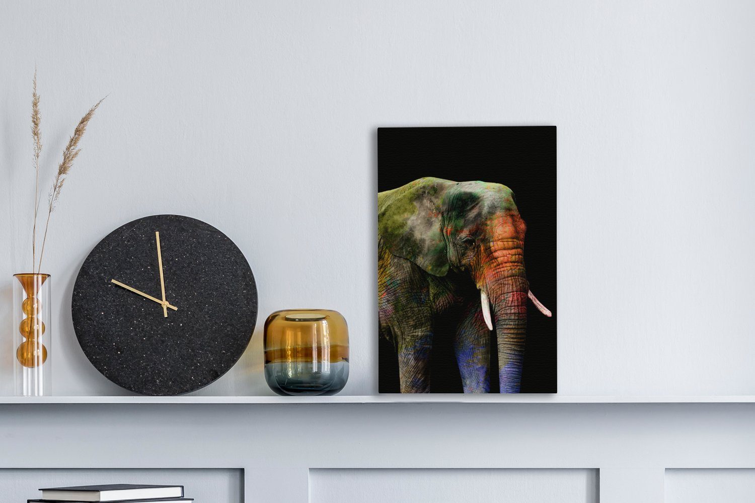 OneMillionCanvasses® Leinwandbild Elefant - St), fertig Gemälde, cm 20x30 - inkl. bespannt (1 Zackenaufhänger, Leinwandbild Schwarz, Farbe