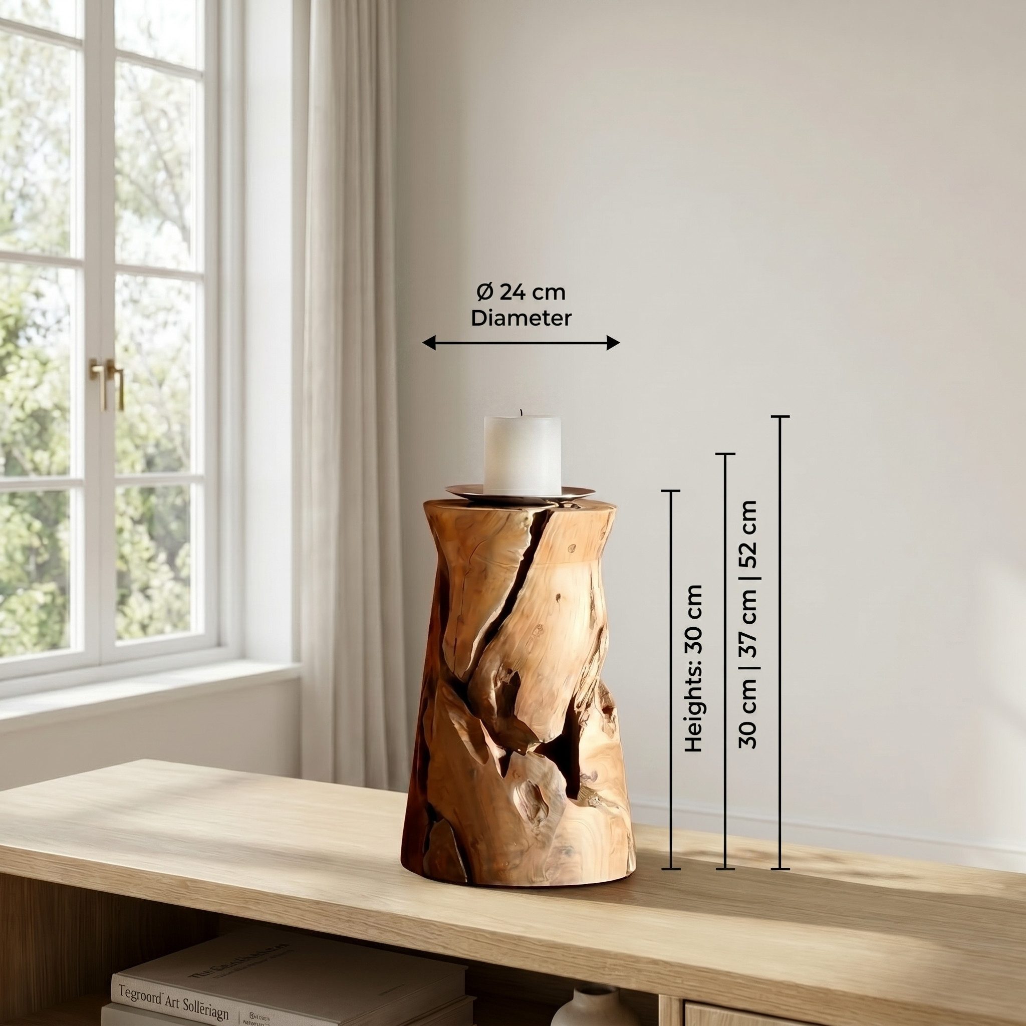 Möbel Bressmer Kerzenhalter OXXY Kerzenhalter Holz,Handarbeit Kerzenständer Wurzelholz,40cmØ, Glas