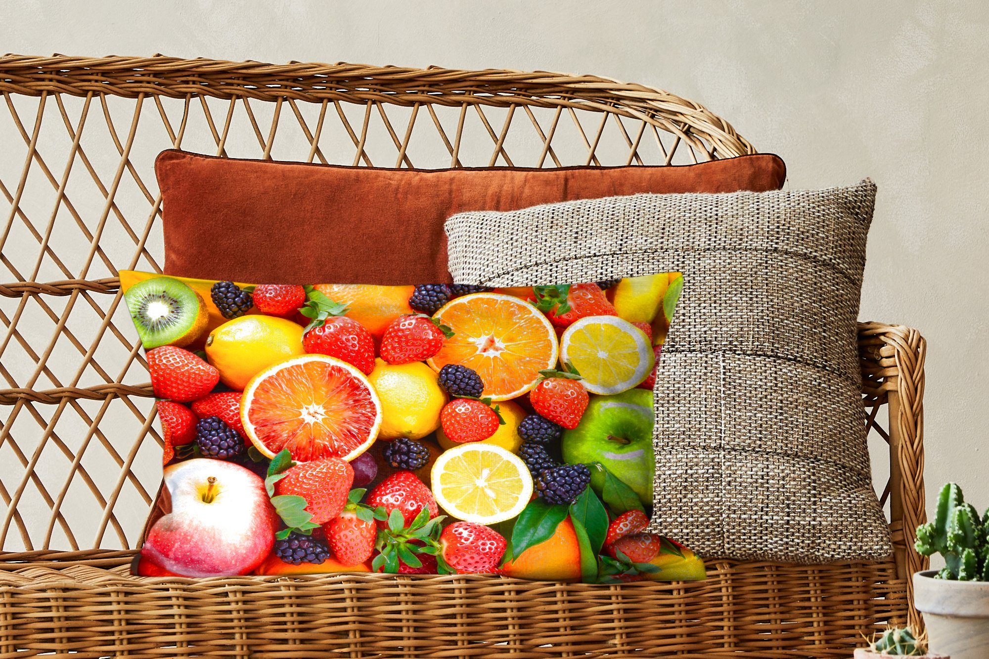 Dekokissen - Erdbeere Zierkissen, Dekokissen Dekoration, Füllung, Schlafzimmer MuchoWow Obst, mit Wohzimmer Zitrone -