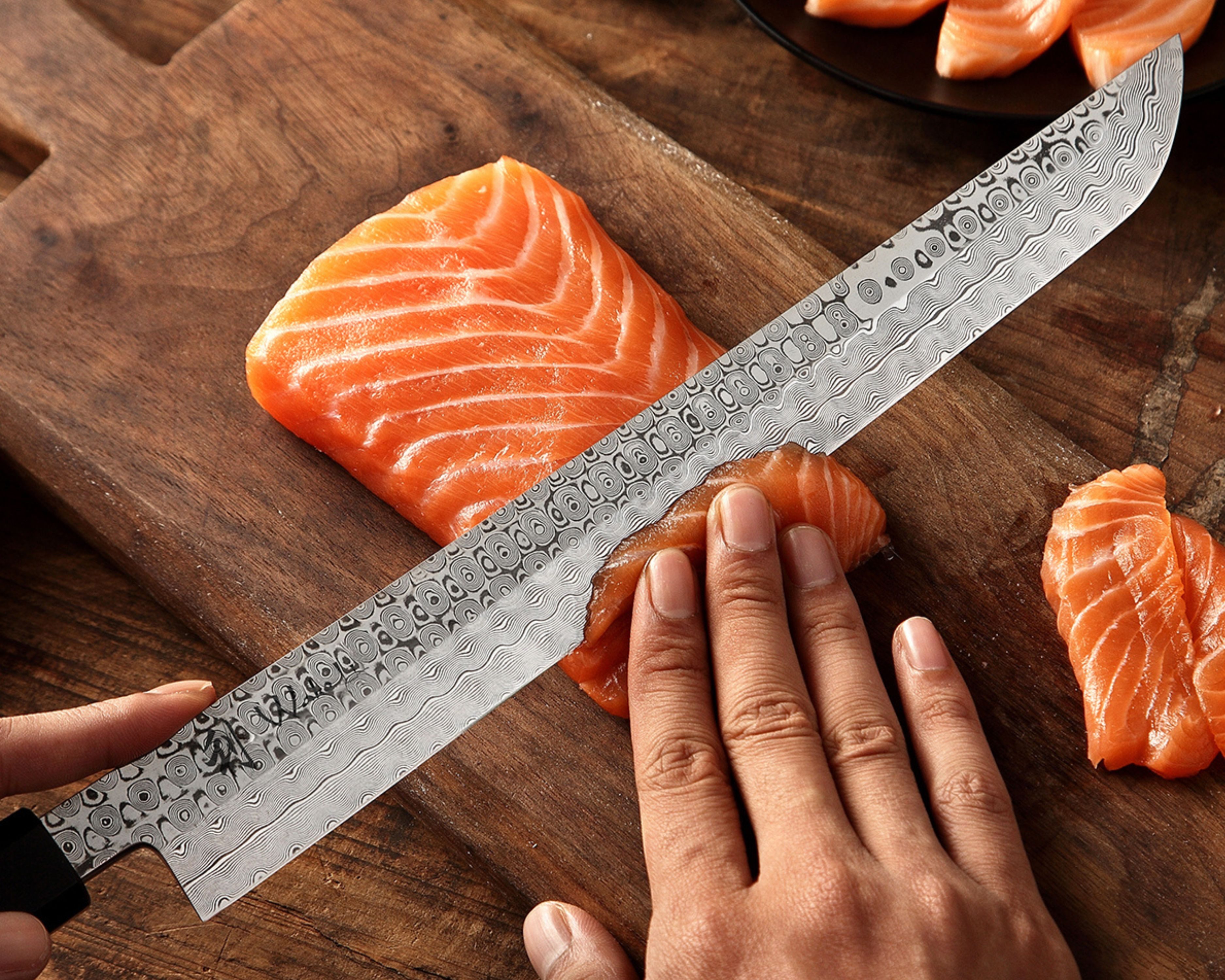 Wakoli Damastmesser Seishin Volldamast Sakimaru Küchenmesser 28cm Klinge aus 110 Lagen, 110 Lagen Volldamaststahl
