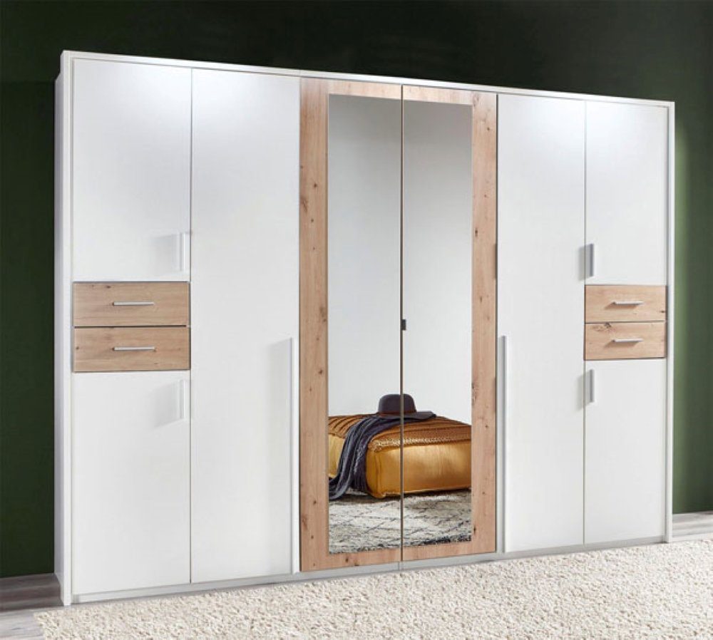 Wimex Kleiderschrank Vegas (Vegas, Kleiderschrank) Spiegel 8-türig 273cm weiß  eiche artisan