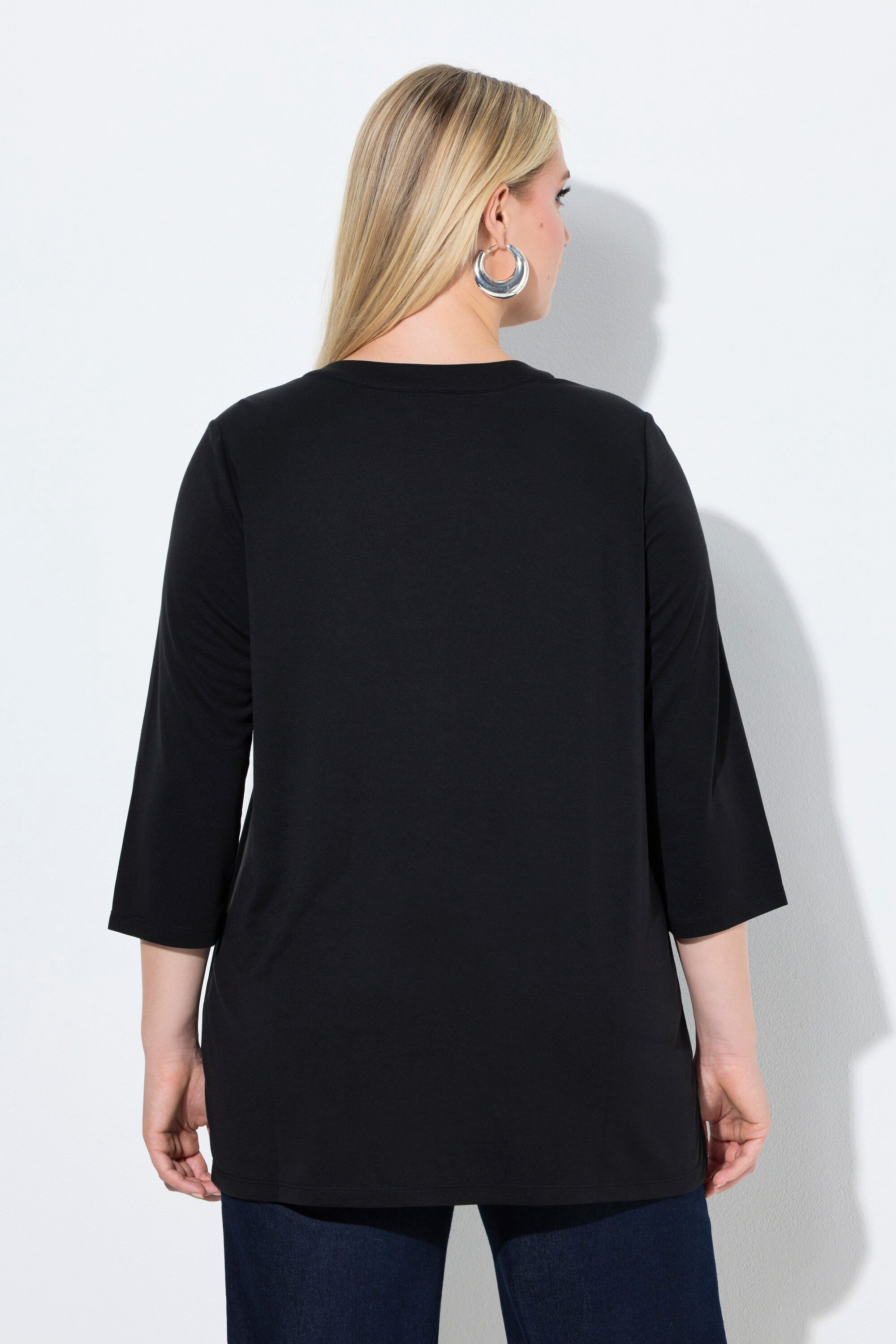 Ulla Popken Longshirt Tunika-Shirt A-Linie Tunika-Ausschnitt 3/4-Arm