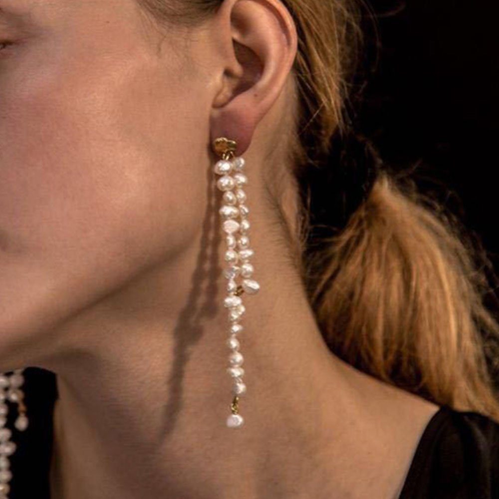 Paar Damen Schmuck AUzzO~ Paar Ohrringe Perlen-ohrringe Ohrhänger Vintage Quasten für Braut