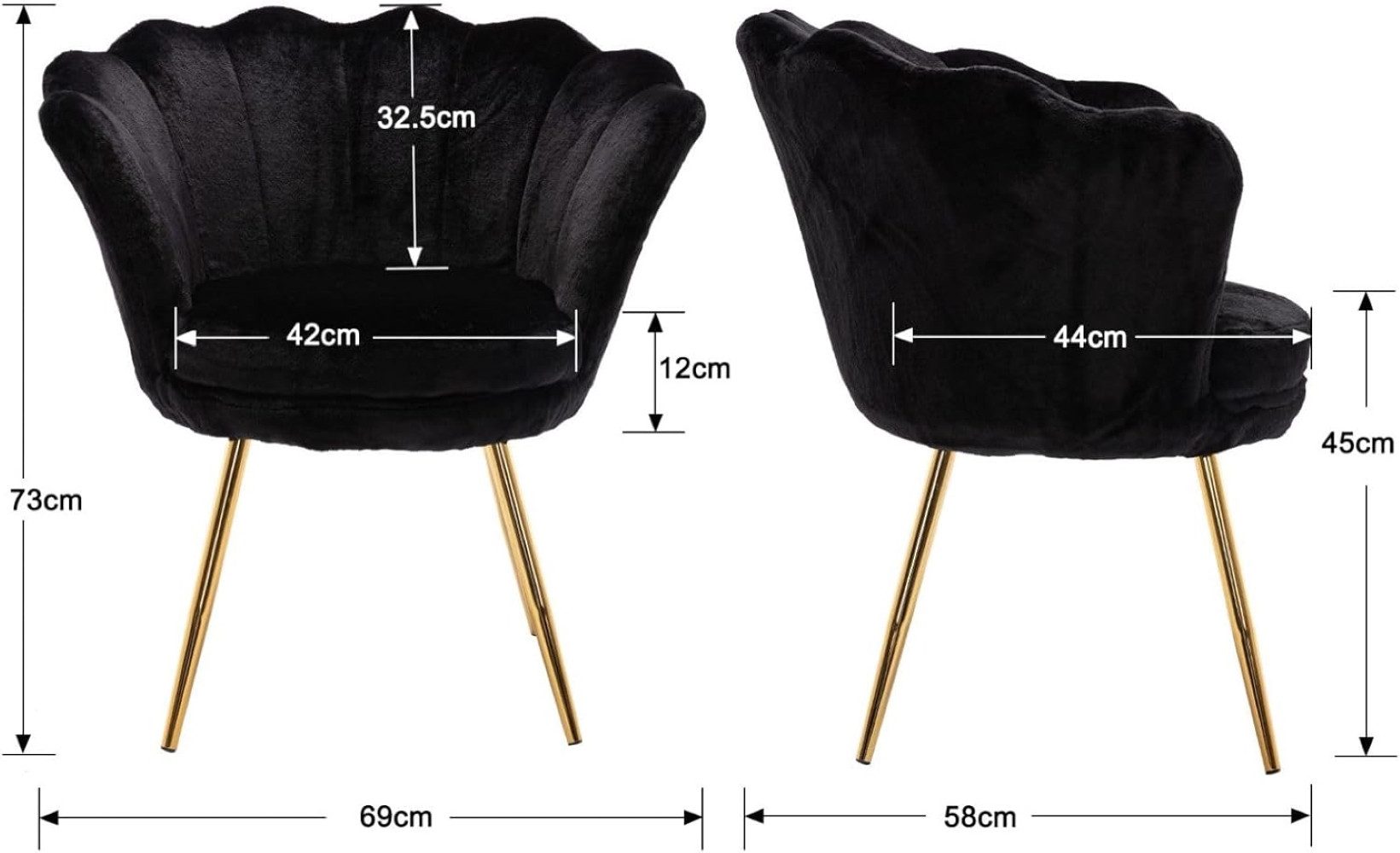 CHAIRUS Sessel Relaxsessel mit Goldfuß & Blumenform für Wohn-/Schlafzimmer (1-St), Ohrensessel, Freizeitsessel mit Kissen, Esszimmerstuhl Polsterstuhl