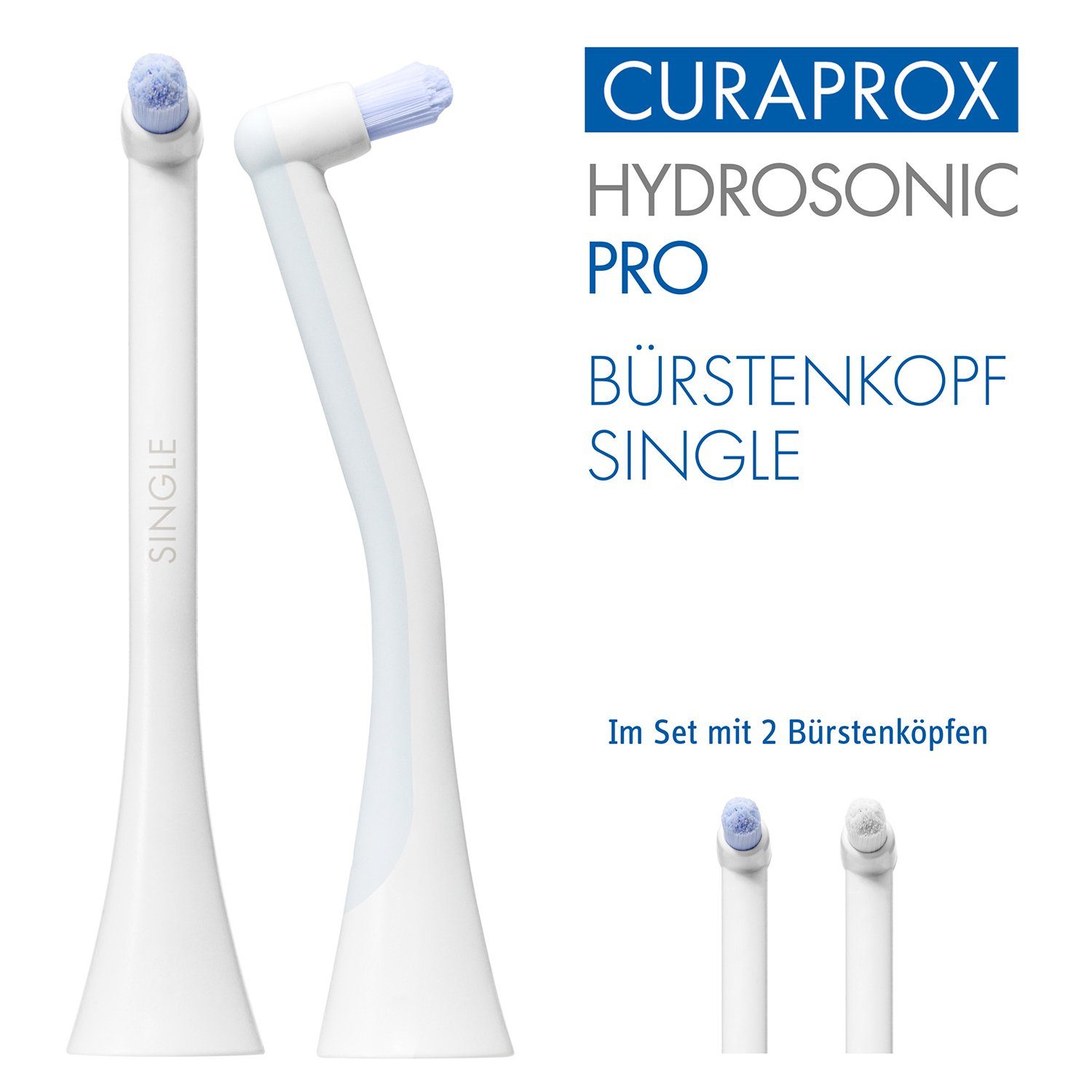 CURAPROX Aufsteckbürsten Hydrosonic SINGLE Aufsteckbürsten, 2x Bürstenkopf, optimale Reinigung zwischen Zähnen & Zahnspangen