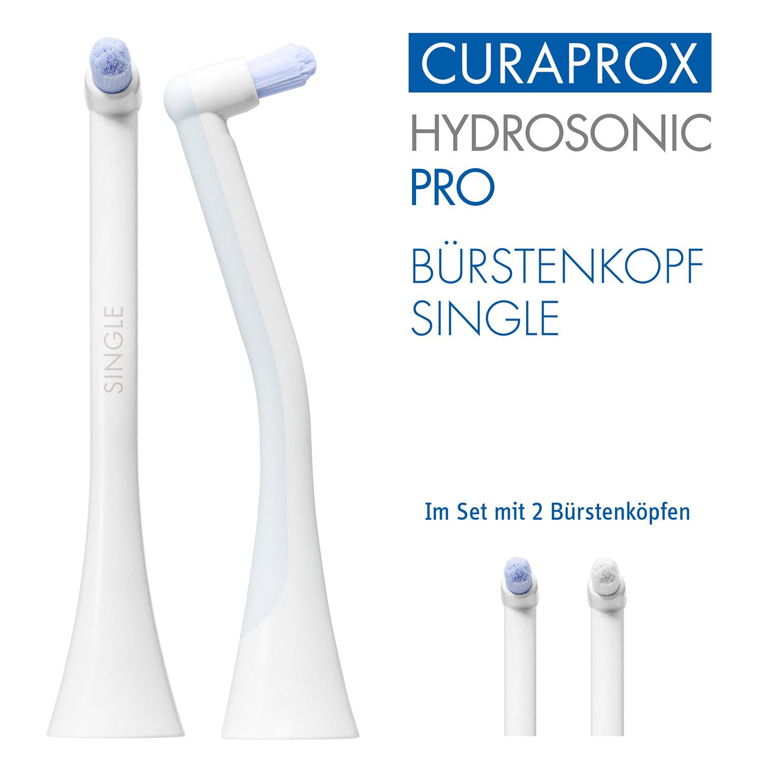 CURAPROX Aufsteckbürsten Hydrosonic SINGLE Aufsteckbürsten, 2x Bürstenkopf,  optimale Reinigung zwischen Zähnen & Zahnspangen