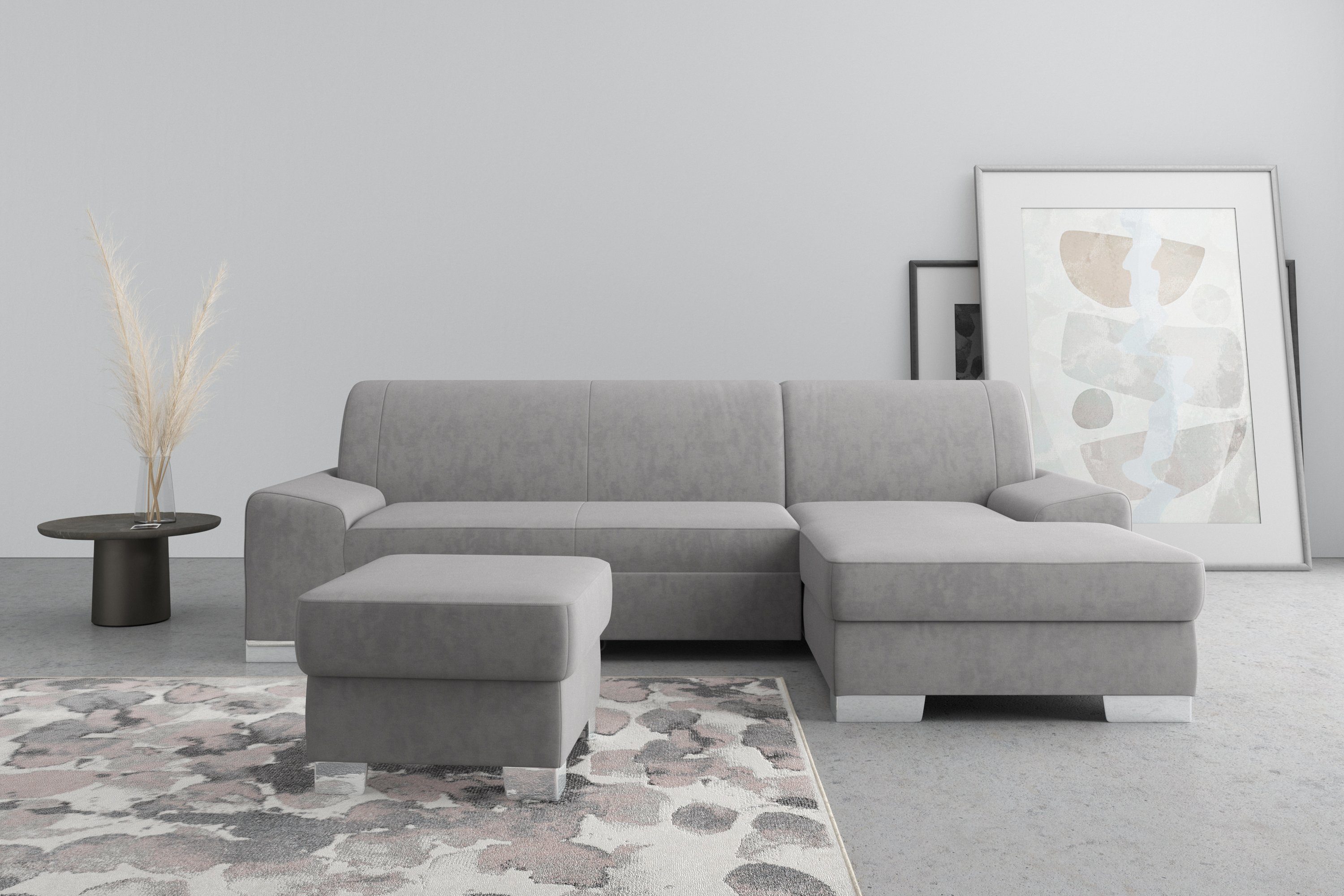 DOMO collection Ecksofa Anzio L-Form, whlw. Bettfunktion, Federkern, hochwertig, Breite 271 cm, Ohne Bettfunktion, Recamiere rechts, Samtoptik, grau