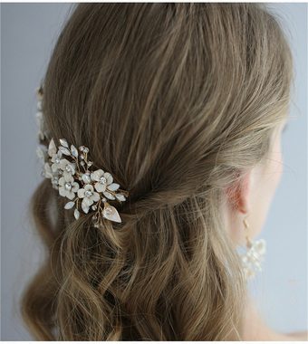 UNDOE Haarspange Braut Hochzeit Haarkämme, Blume Braut Kopfschmuck mit Keramik