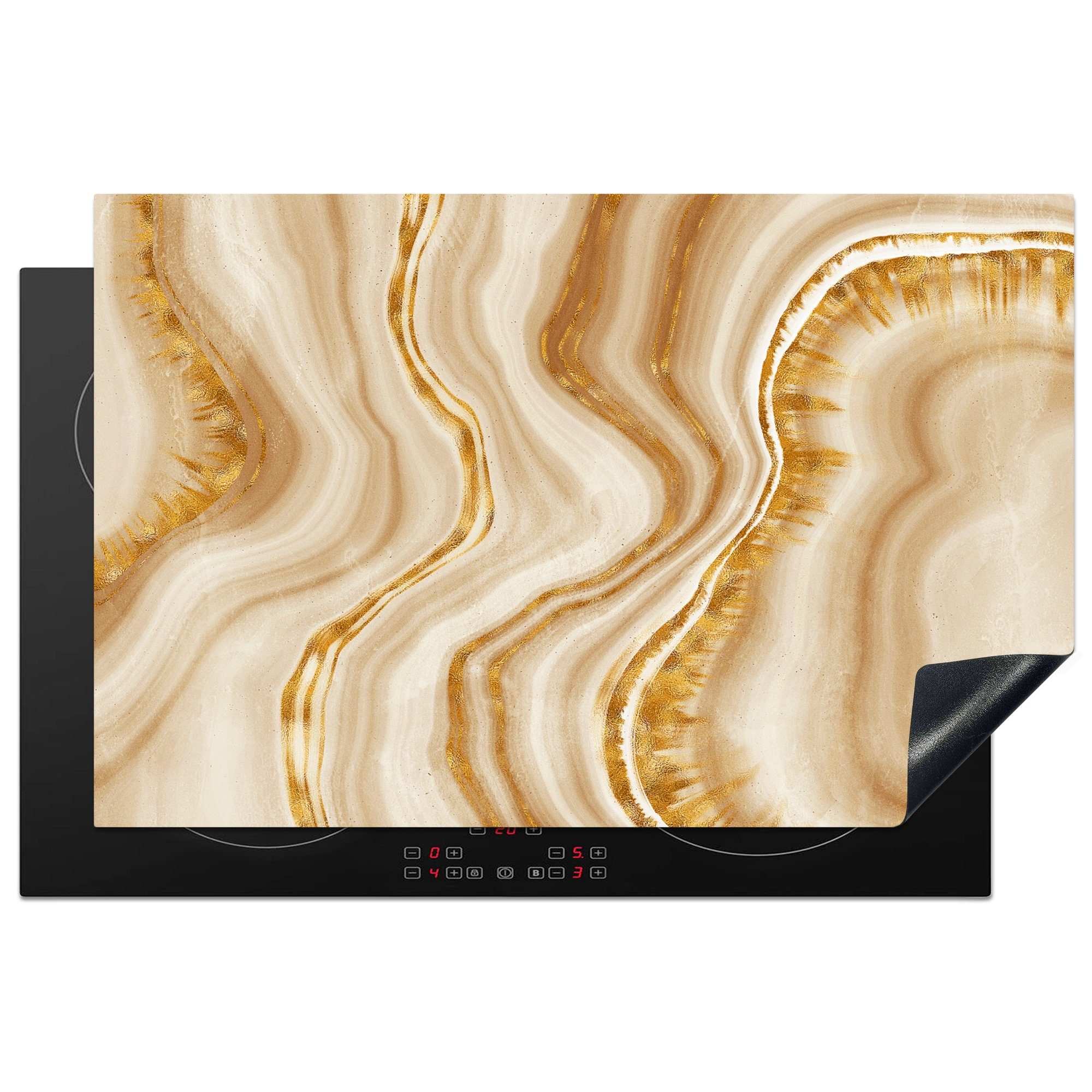Schutz die küche, - - 81x52 für Vinyl, Ceranfeldabdeckung Induktionskochfeld tlg), cm, Herdblende-/Abdeckplatte Marmor (1 Gold MuchoWow Muster,