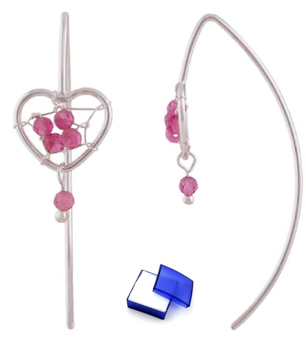 unbespielt Paar Ohrhänger Ohrringe Herz mit rosa Glassteinen 925 Silber 33 x 10,5 mm Schmuckbox, Silberschmuck für Damen