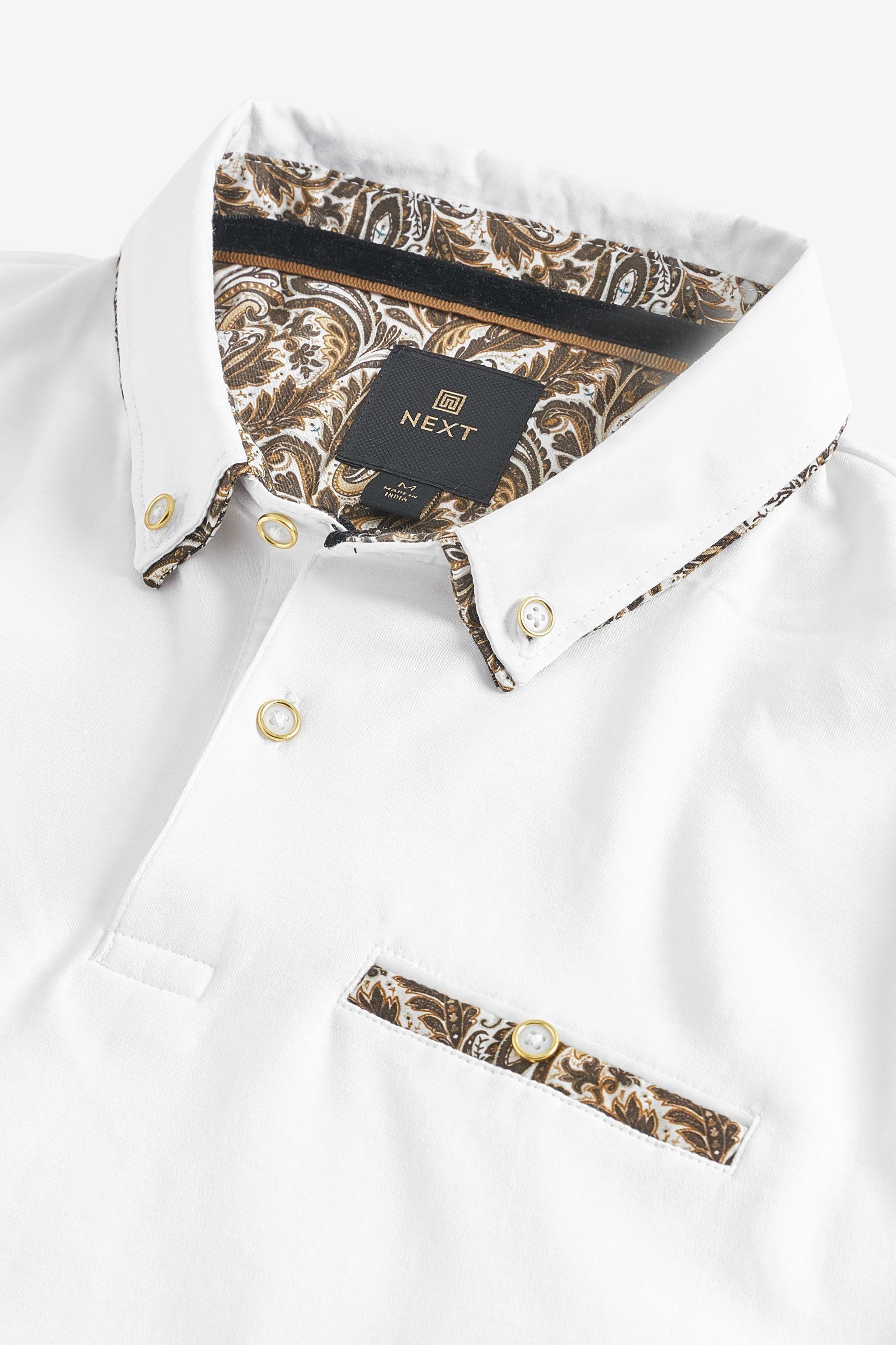 Next mit (1-tlg) Poloshirt White/Gold Kragen Polohemd elegantem