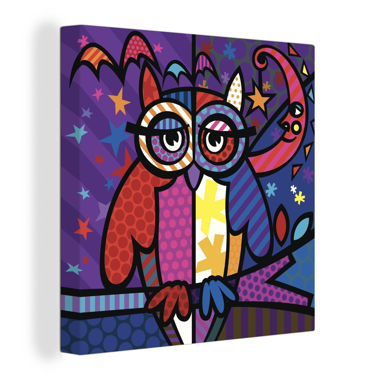 OneMillionCanvasses® Leinwandbild Eine Illustration einer Eule in der Pop-Art, (1 St), Wandbild, Deko Schlafzimmer Wohnzimmer Flur 20x20 cm