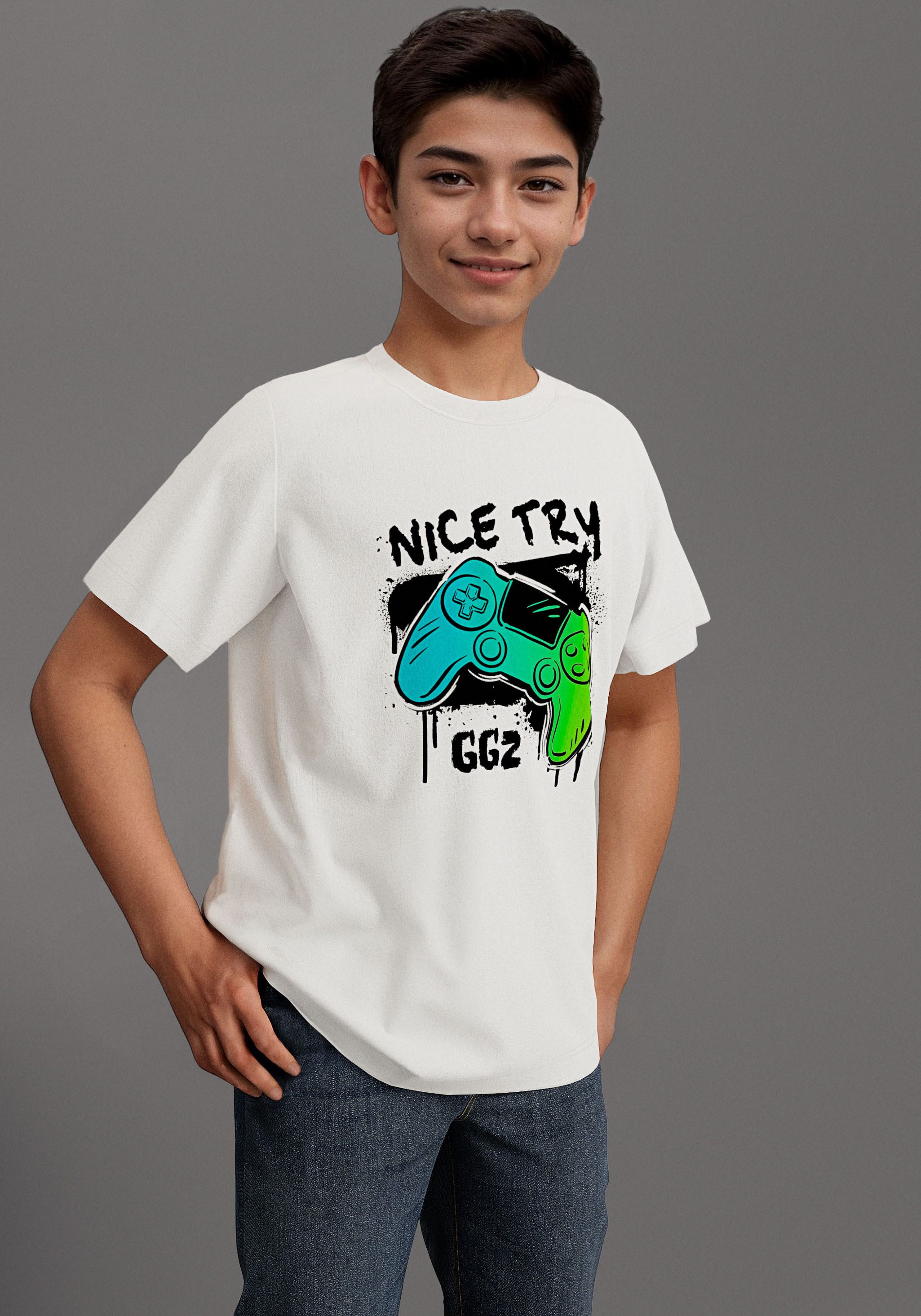 KIDSWORLD T-Shirt Gamer-Druck: NICE TRY, cooler Gamer-Print