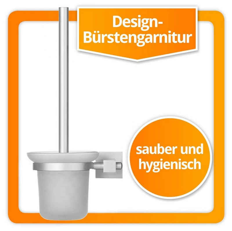 Goods+Gadgets WC-Reinigungsbürste Edelstahl Toilettenbürste WC-Bürste, (Klobürste, Halter, Bürste & Echtglas Behälter), Komplettset