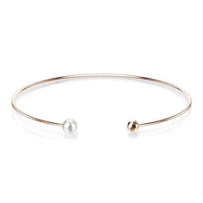 BUNGSA Armband Armreifen offen mit Perle und Facettenkugel aus Edelstahl Damen (1 Armband, 1-tlg), Bracelet Armschmuck